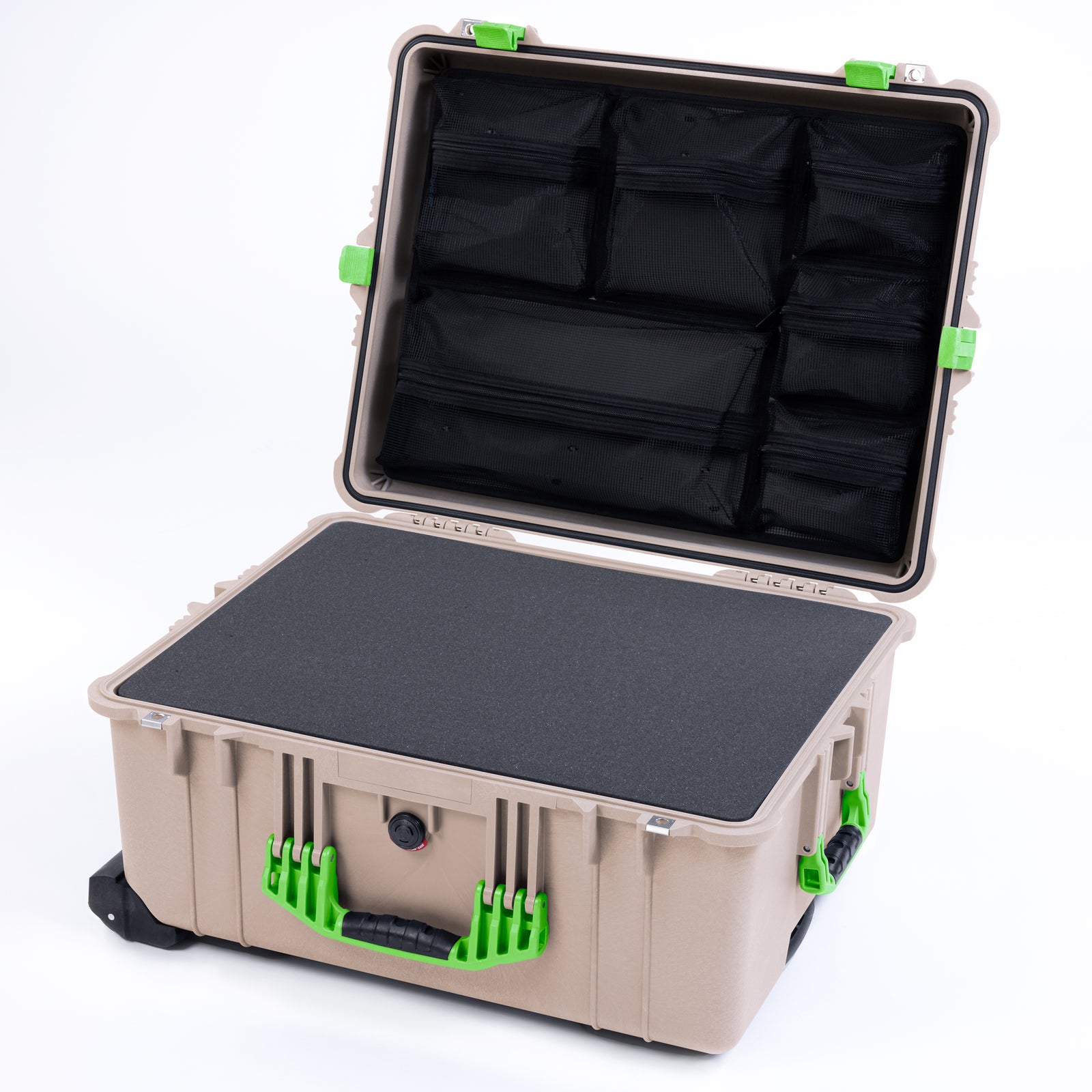 Pelican 1610 Case, Desert Tan with Lime Green Handles and Latches ColorCase