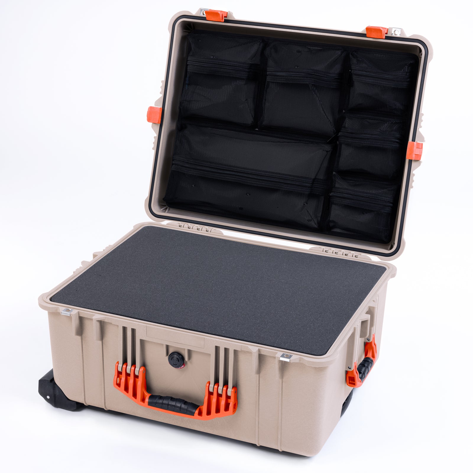 Pelican 1610 Case, Desert Tan with Orange Handles and Latches ColorCase