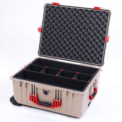 Pelican 1610 Case, Desert Tan with Red Handles and Latches ColorCase