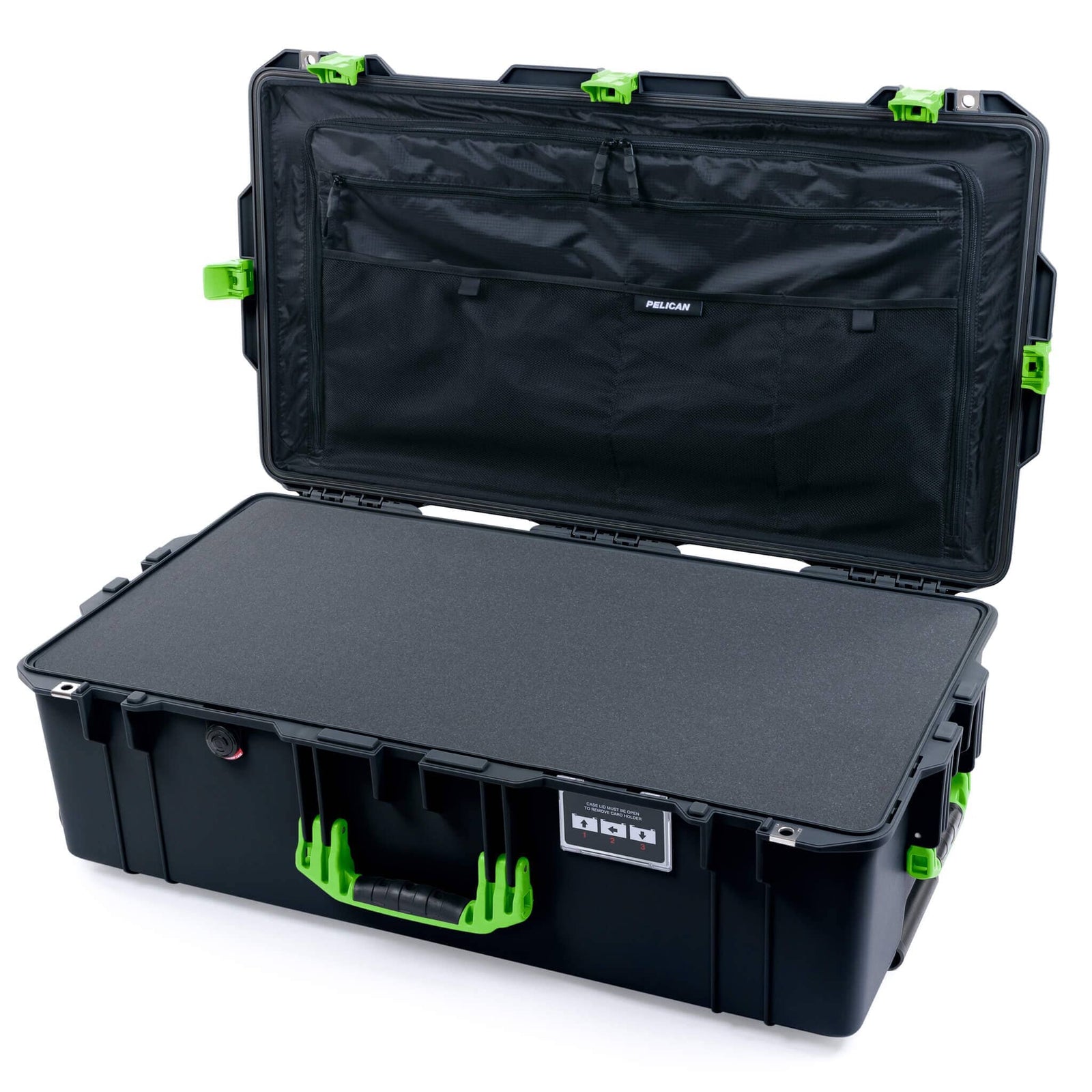 Pelican 1615 Air Case - Black & Lime Green Pick & Pluck Foam / TRVL Lid Organizer ColorCase 016150-0301-110-301