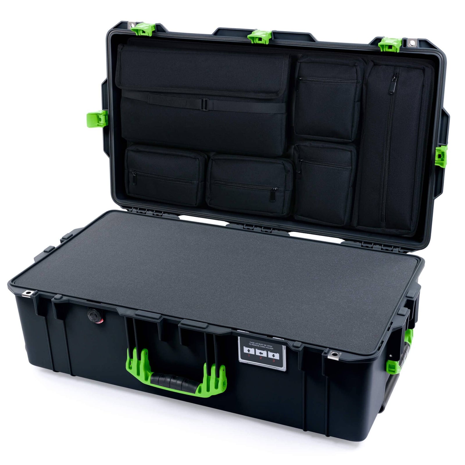 Pelican 1615 Air Case - Black & Lime Green Pick & Pluck Foam with Laptop Computer Lid Pouch ColorCase 016150-0201-110-301