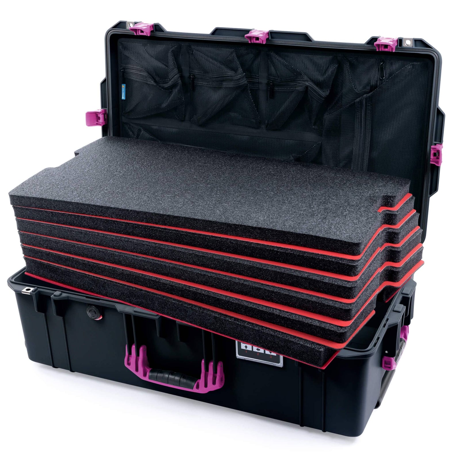 Pelican 1615 Air Case - Black & Magenta DIY Tool Foam Kit / Mesh Lid Organizer ColorCase 016150-0160-110-401
