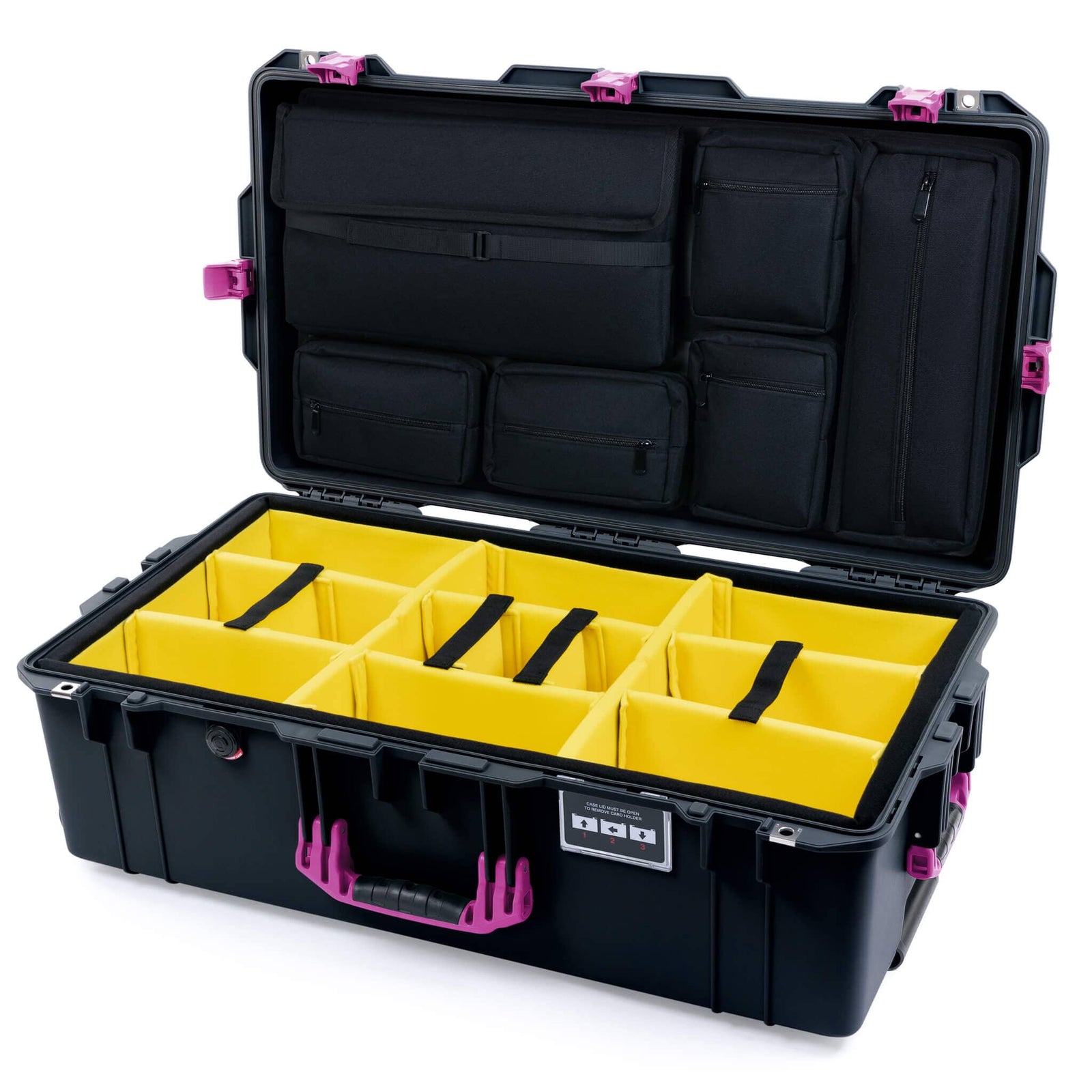 Pelican 1615 Air Case - Black & Magenta Yellow Padded Microfiber Dividers / Laptop Computer Lid Pouch ColorCase 016150-0210-110-401