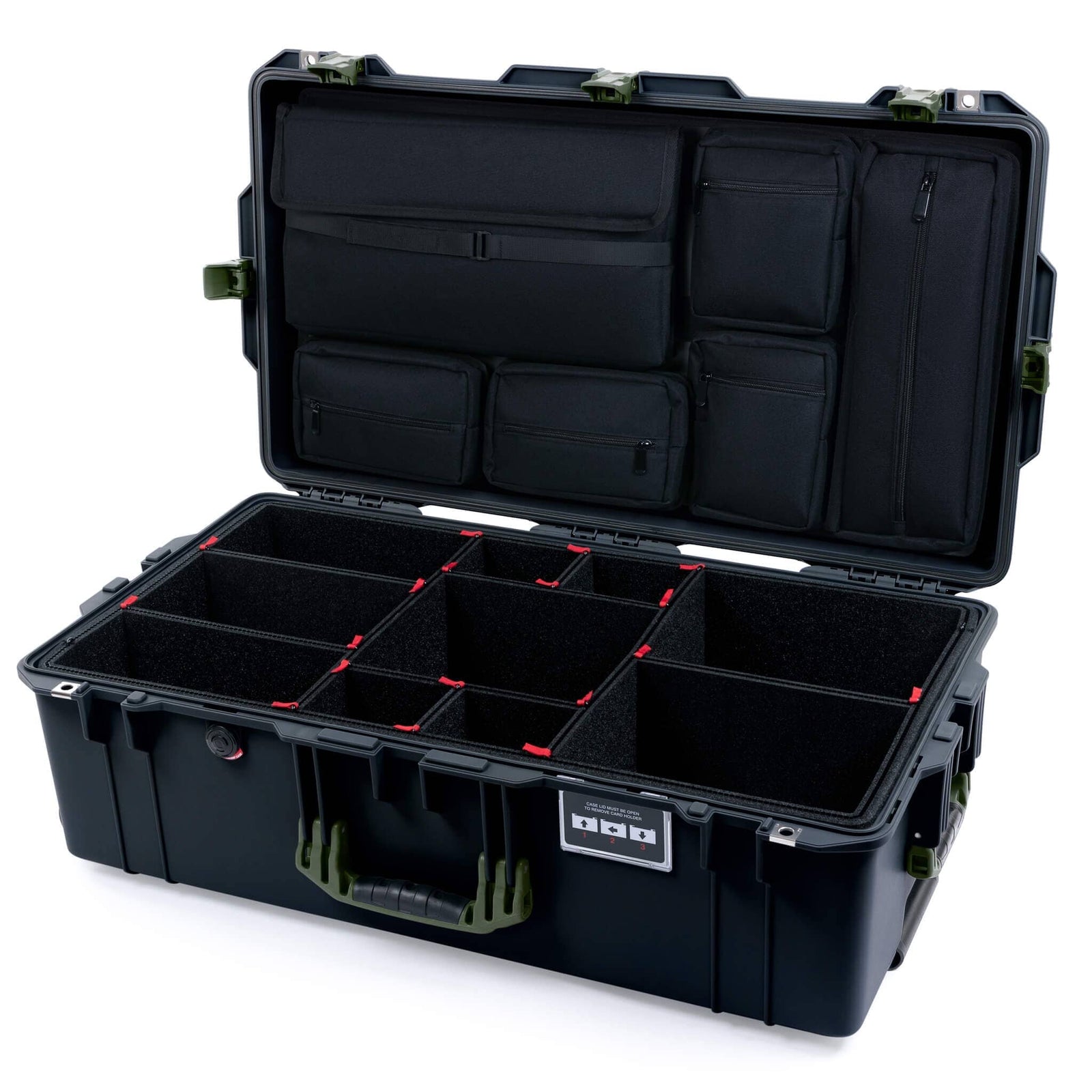 Pelican 1615 Air Case - Black & OD Green TrekPak Divider System with Laptop Computer Lid Pouch ColorCase 016150-0220-110-131