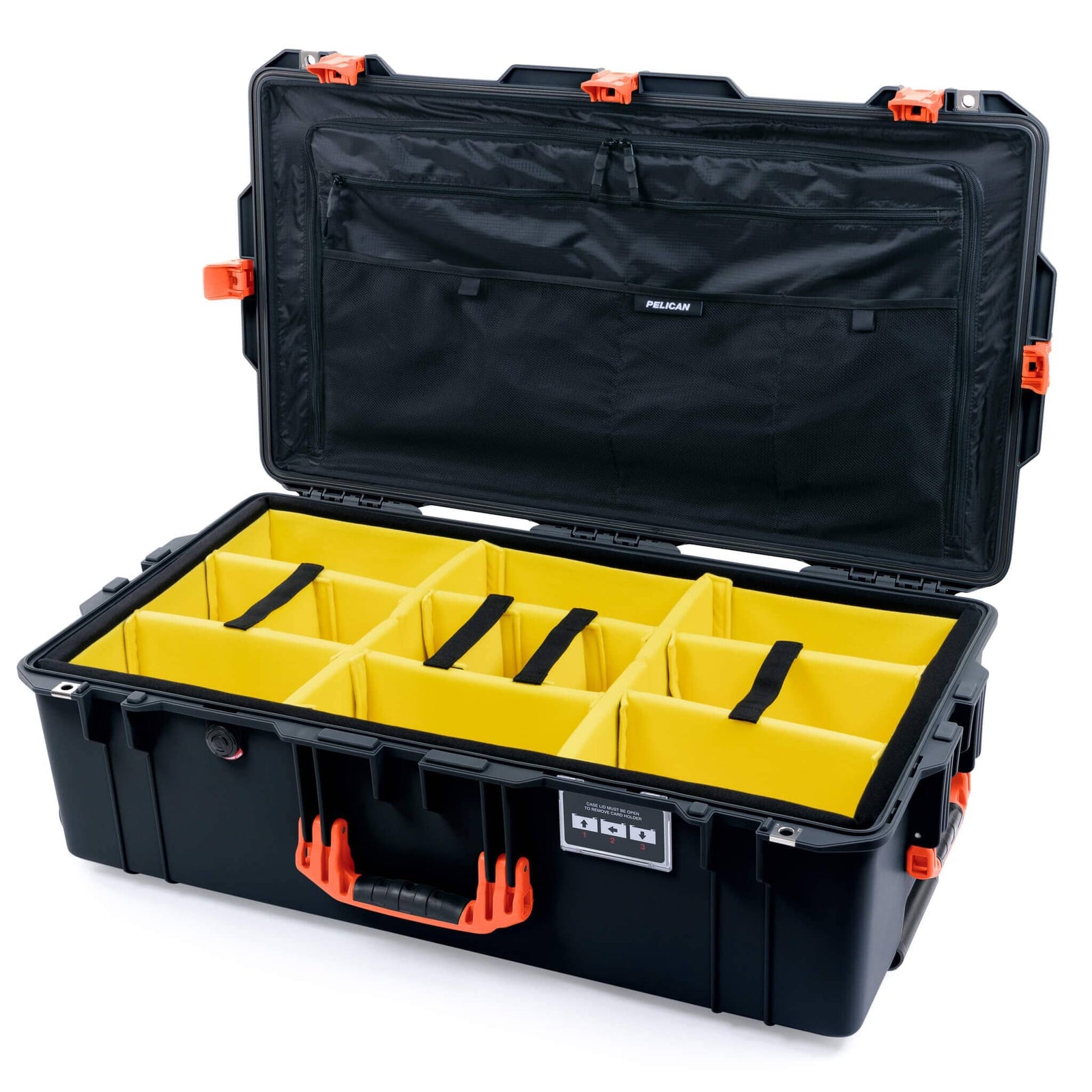 Pelican 1615 Air Case - Black & Orange Yellow Padded Microfiber Dividers / TRVL Lid Organizer ColorCase 016150-0310-110-151