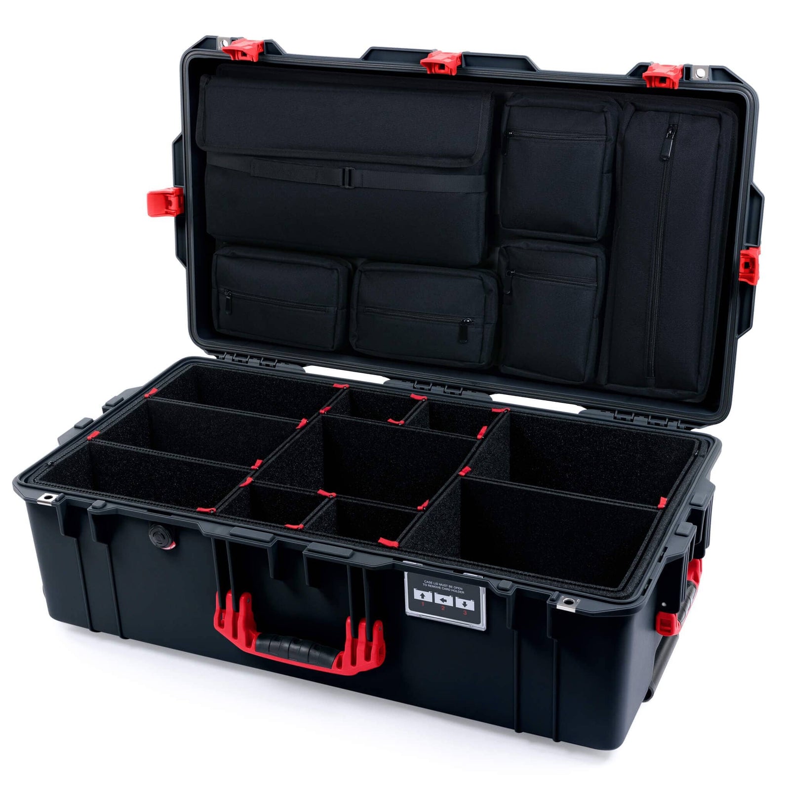 Pelican 1615 Air Case - Black & Red TrekPak Divider System with Laptop Computer Lid Pouch ColorCase 016150-0220-110-321