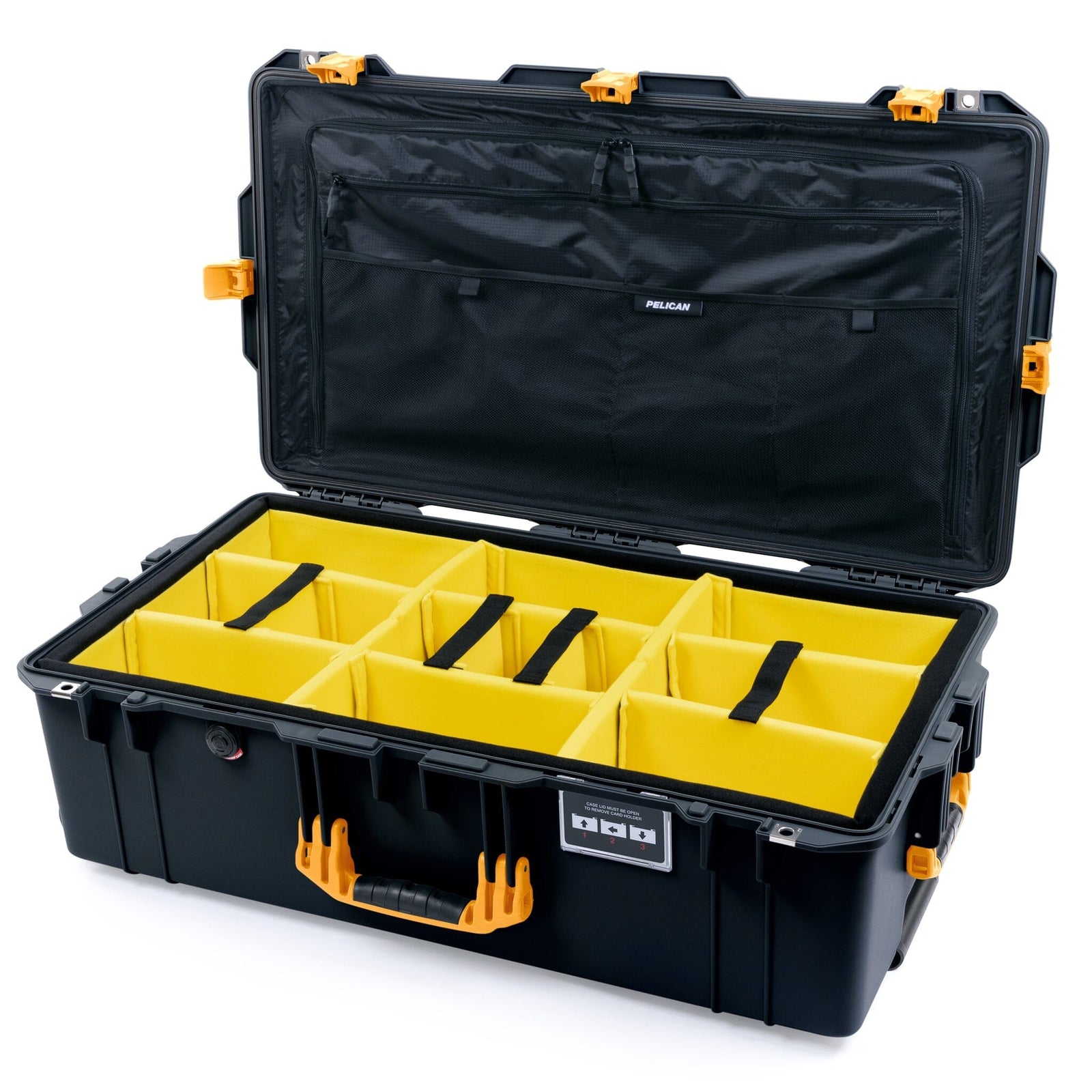 Pelican 1615 Air Case - Black & Yellow Yellow Padded Microfiber Dividers / TRVL Lid Organizer ColorCase 016150-0310-110-241