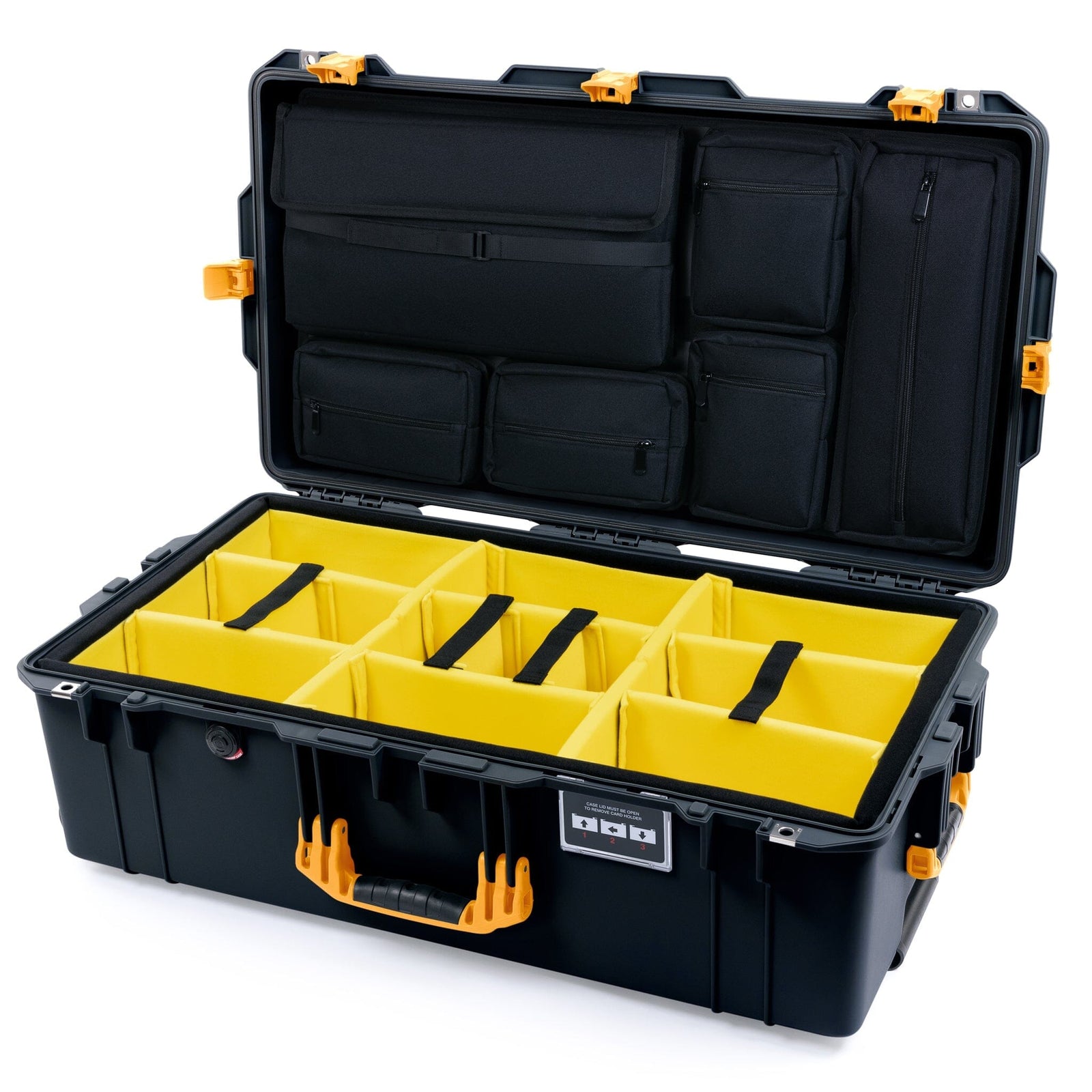 Pelican 1615 Air Case - Black & Yellow Yellow Padded Microfiber Dividers / Laptop Computer Lid Pouch ColorCase 016150-0210-110-241