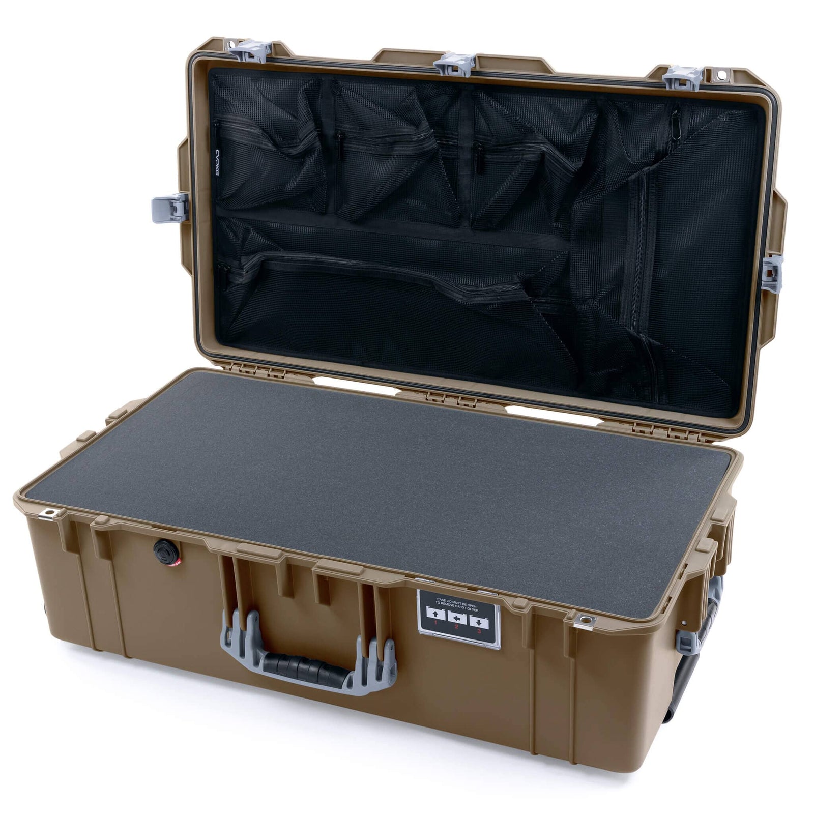 Pelican 1615 Air Case - Dark Desert Dirt & Silver - Pick & Pluck Foam / Mesh Lid Organizer
