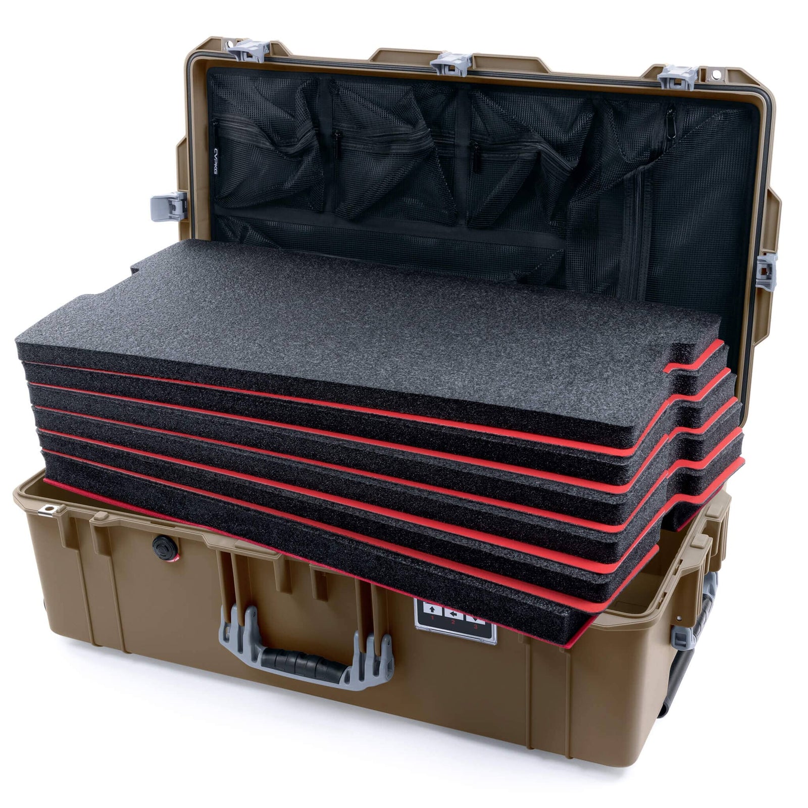 Pelican 1615 Air Case - Dark Desert Dirt & Silver - DIY Tool Foam Kit / Mesh Lid Organizer
