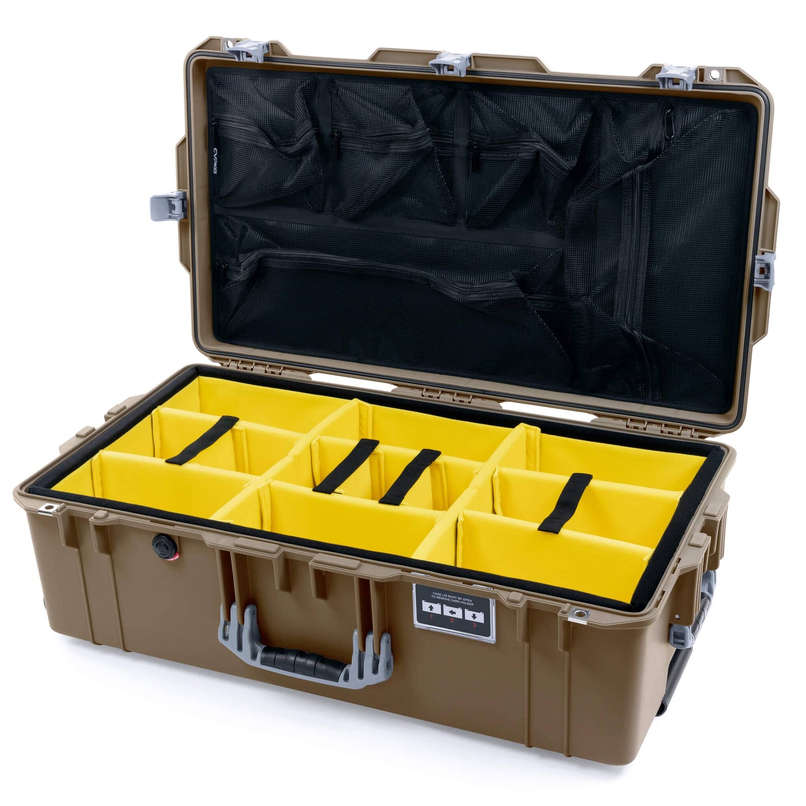 Pelican 1615 Air Case - Dark Desert Dirt & Silver - Yellow Padded Microfiber Dividers / Mesh Lid Organizer