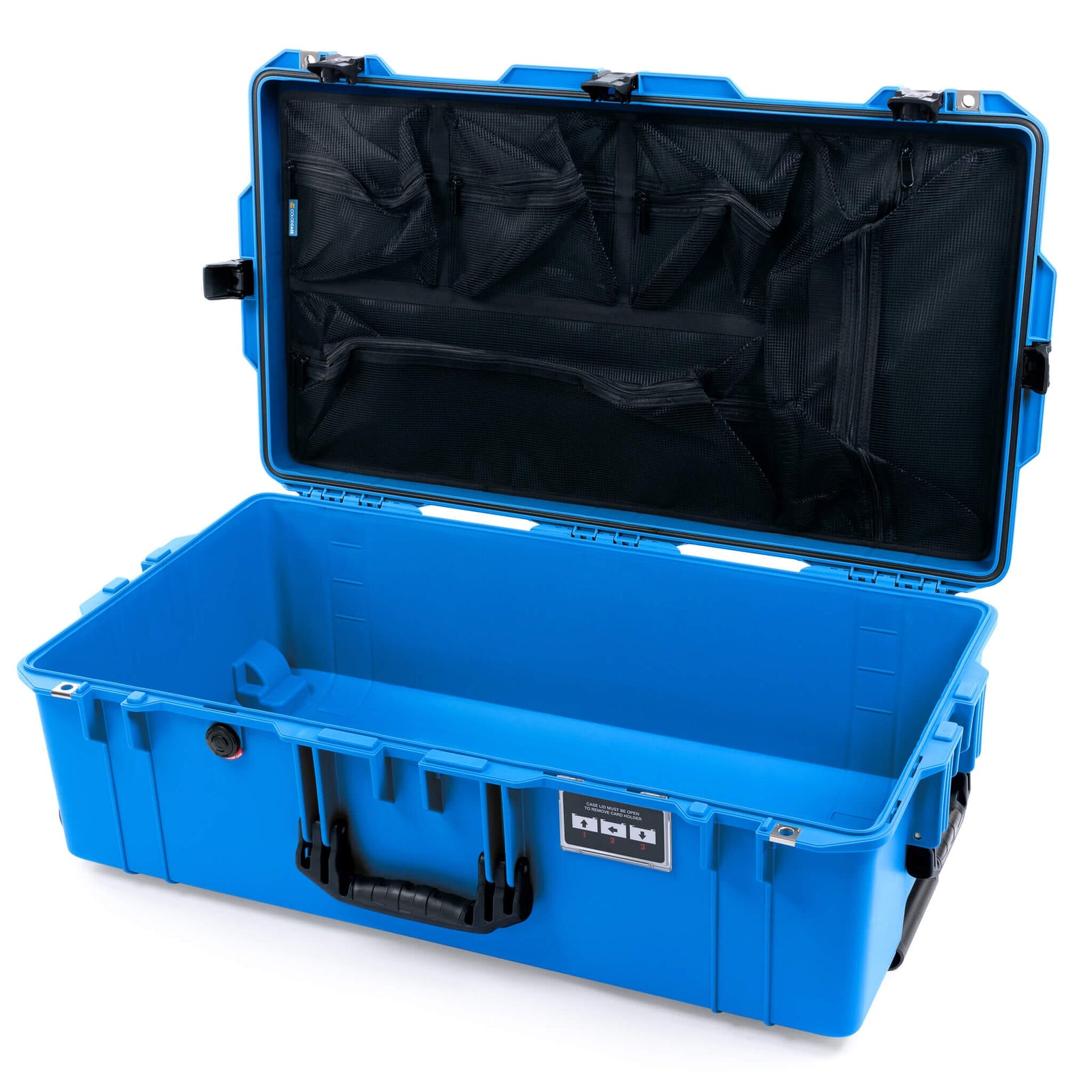 Pelican 1615 Air Case - Electric Blue & Black TSA Latches + Trolley - Mesh Lid Organizer Only