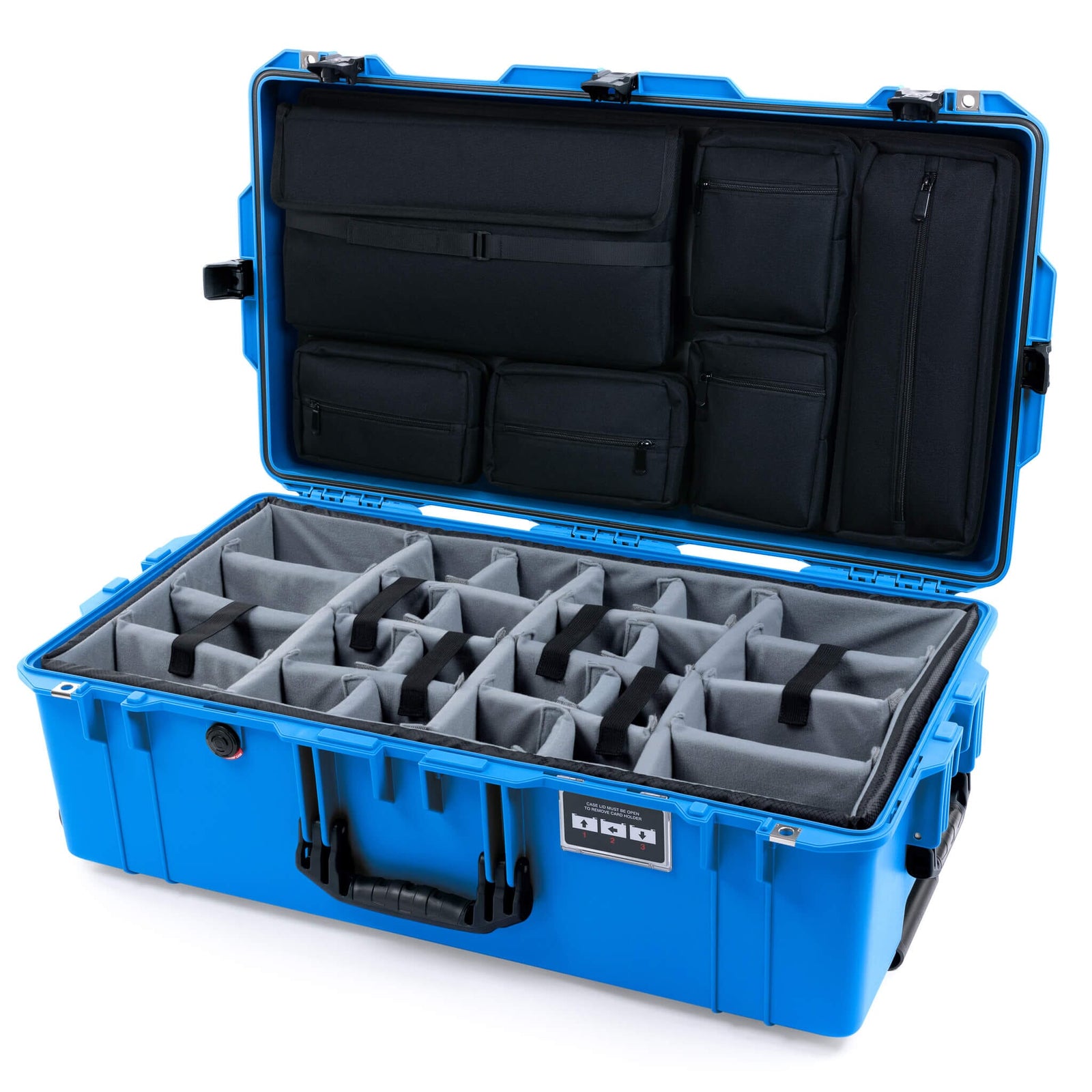 Pelican 1615 Air Case - Electric Blue & Black TSA Latches + Trolley - Padded Microfiber Dividers / Laptop Computer Lid Pouch
