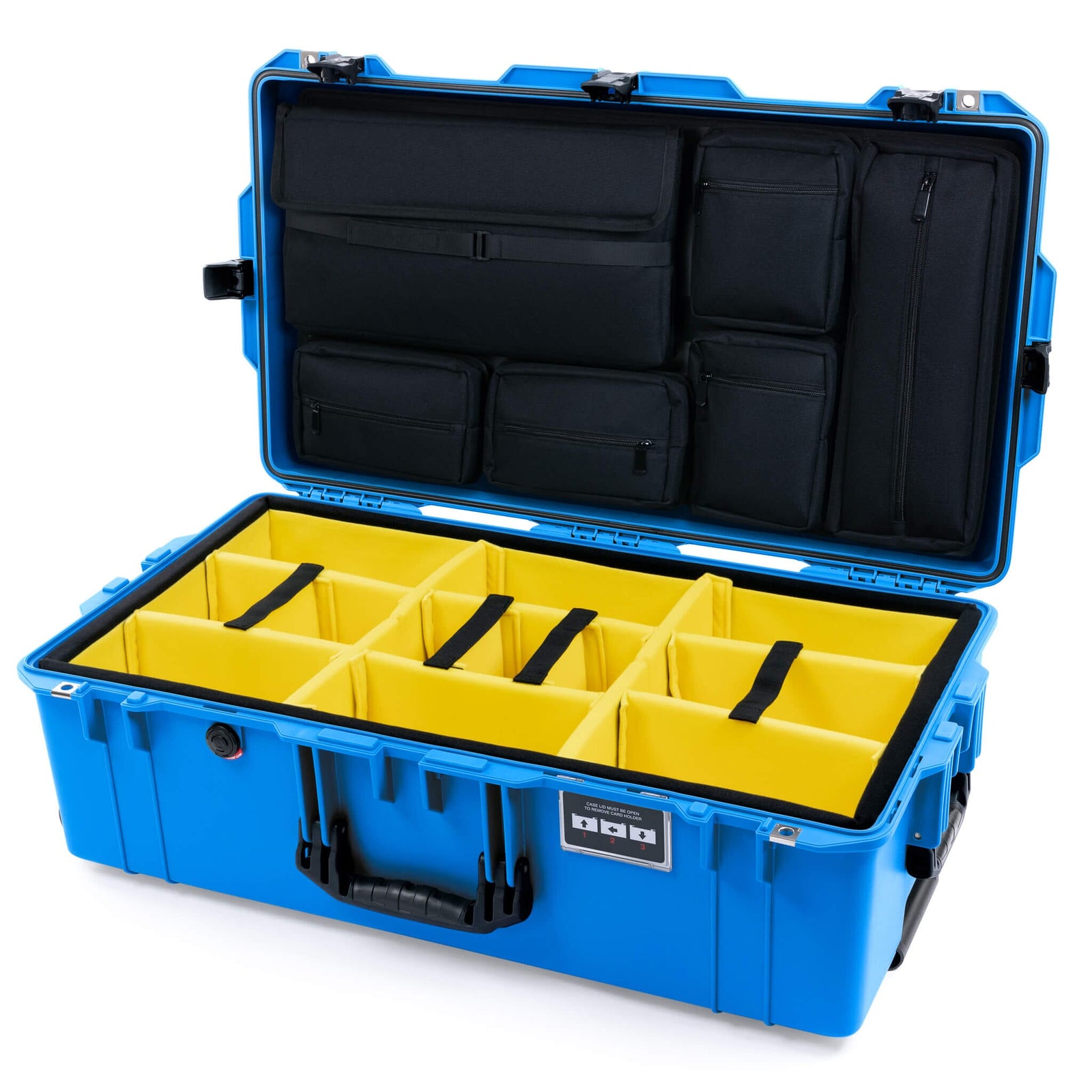 Pelican 1615 Air Case - Electric Blue & Black TSA Latches + Trolley - Yellow Padded Microfiber Dividers / Laptop Computer Lid Pouch