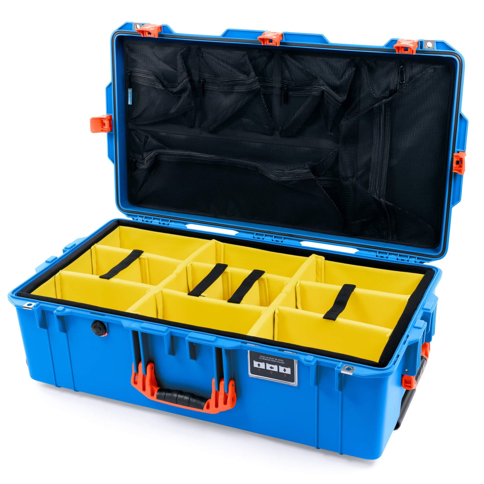 Pelican 1615 Air Case - Electric Blue & Orange - Yellow Padded Microfiber Dividers / Mesh Lid Organizer