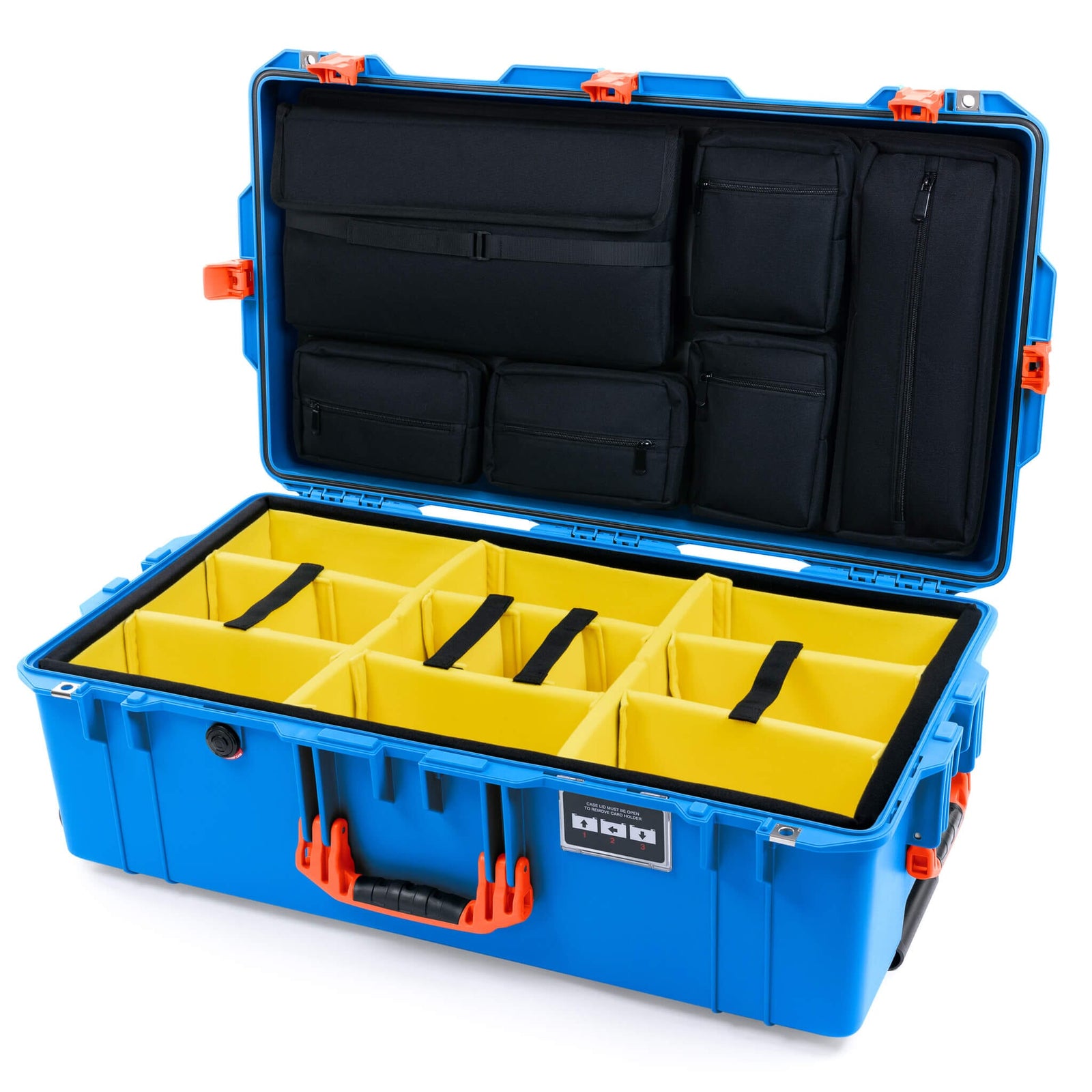 Pelican 1615 Air Case - Electric Blue & Orange - Yellow Padded Microfiber Dividers / Laptop Computer Lid Pouch