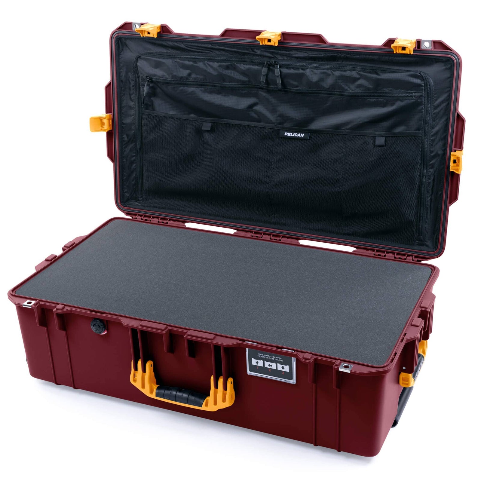 Pelican 1615 Air Case - Oxblood & Yellow Pick & Pluck Foam / TRVL Lid Organizer ColorCase 016150-0301-510-241