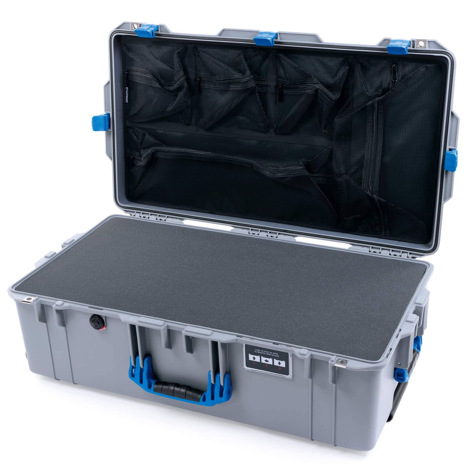Pelican 1615 Air Case - Silver & Blue Pick & Pluck Foam / Mesh Lid Organizer ColorCase 016150-0101-180-121