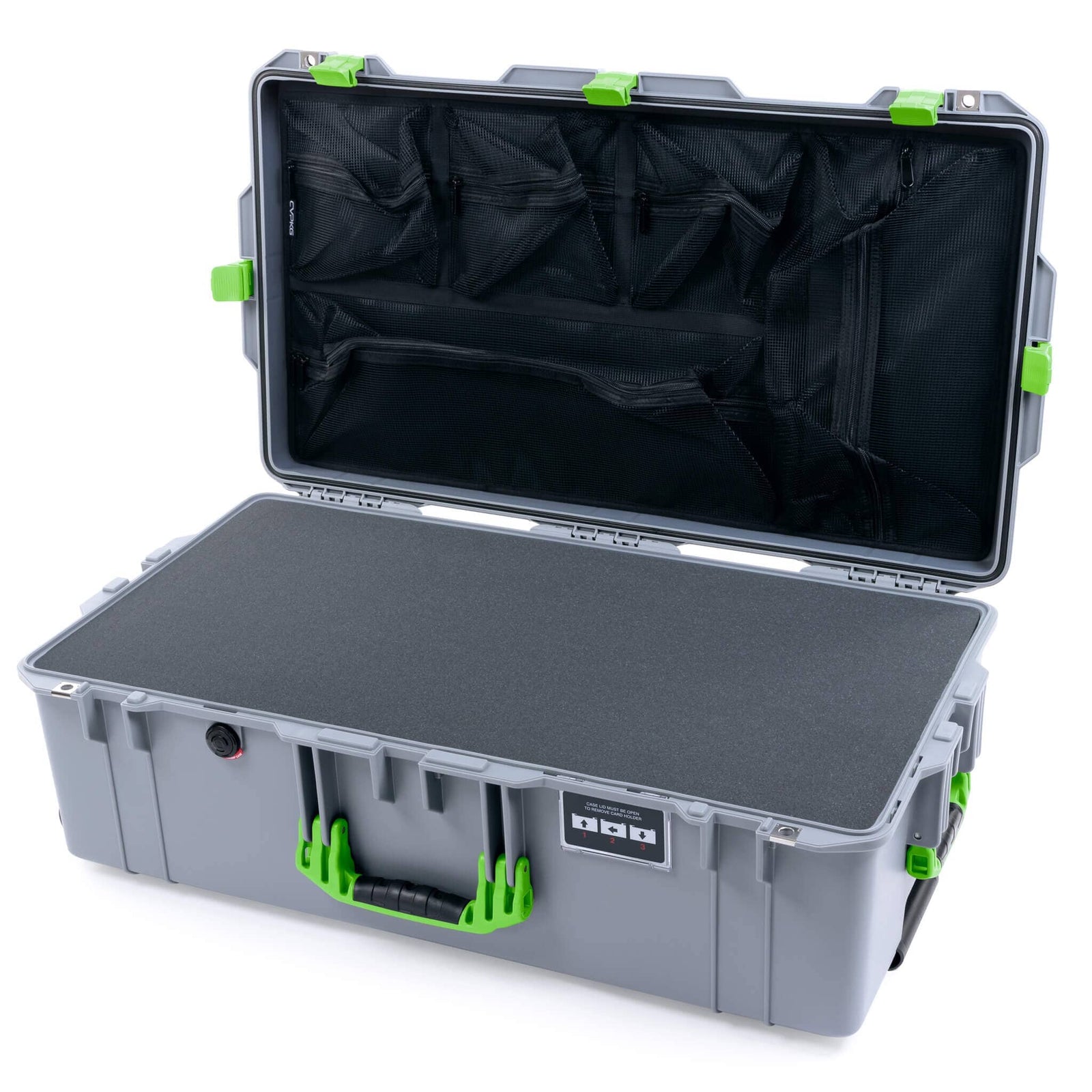 Pelican 1615 Air Case - Silver & Lime Green Pick & Pluck Foam / Mesh Lid Organizer ColorCase 016150-0101-180-301