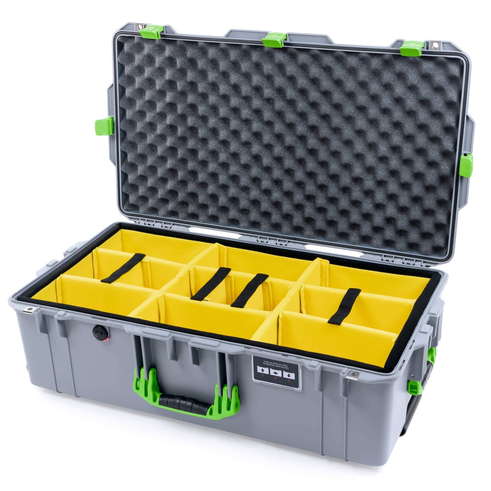 Pelican 1615 Air Case - Silver & Lime Green Yellow Padded Microfiber Dividers / Convoluted Lid Foam ColorCase 016150-0010-180-301