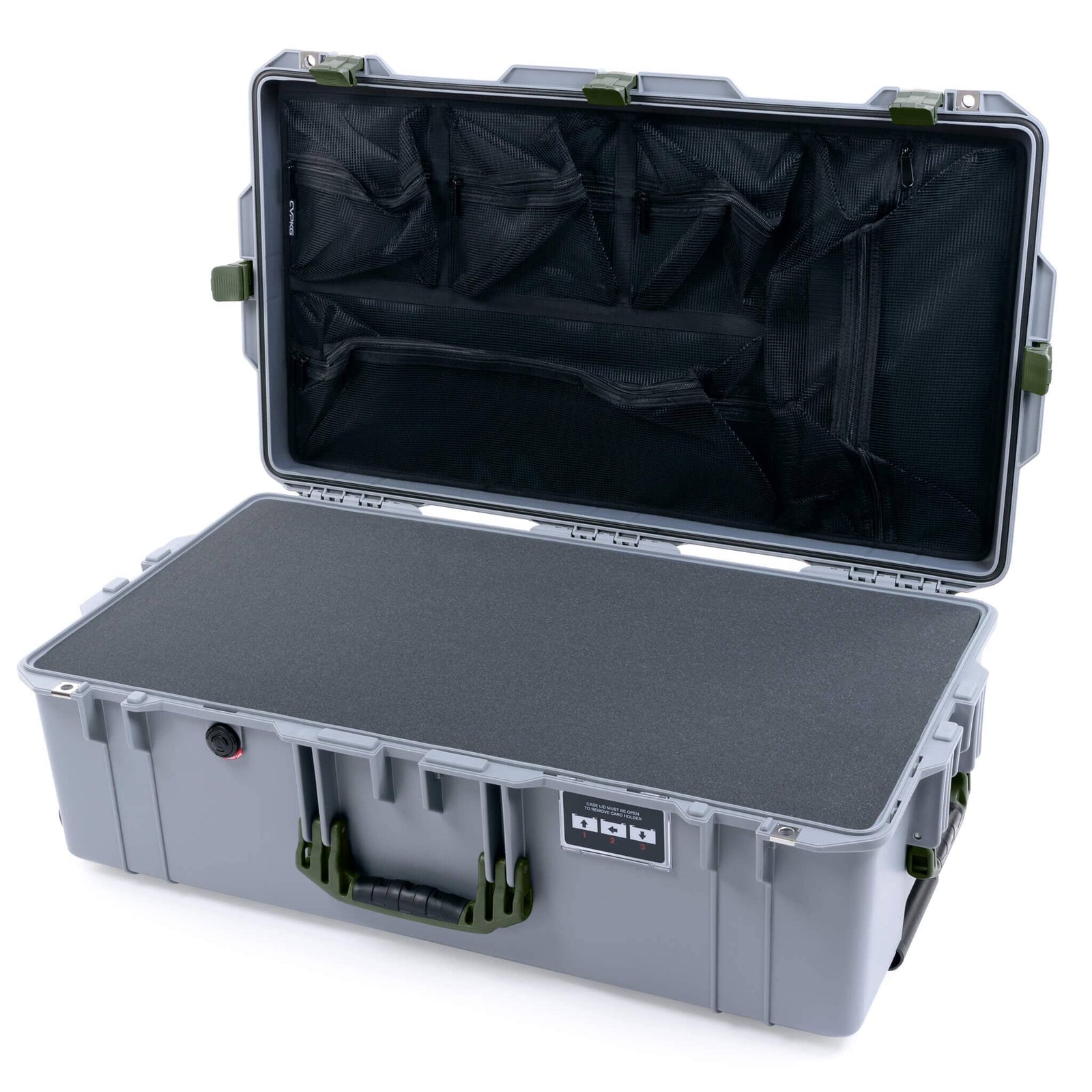 Pelican 1615 Air Case - Silver & OD Green Pick & Pluck Foam / Mesh Lid Organizer ColorCase 016150-0101-180-131