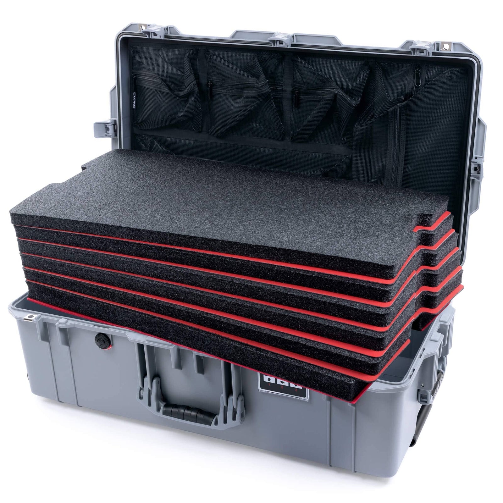 Pelican 1615 Air Case - Silver Custom Tool Kit (6 Foam Inserts with Mesh Lid Organizer) ColorCase 016150-0160-180-181