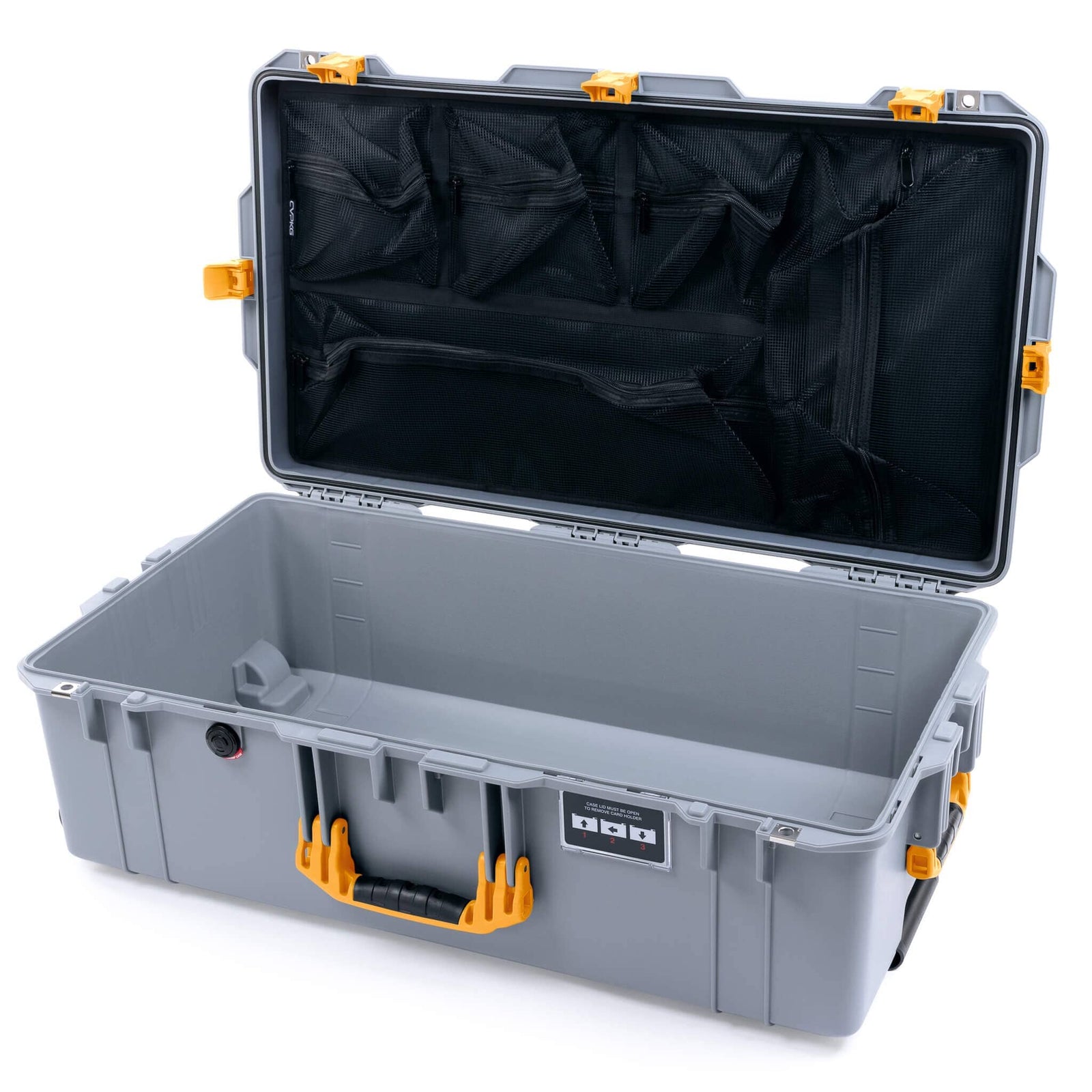 Pelican 1615 Air Case - Silver & Yellow Mesh Lid Organizer Only ColorCase 016150-0100-180-241