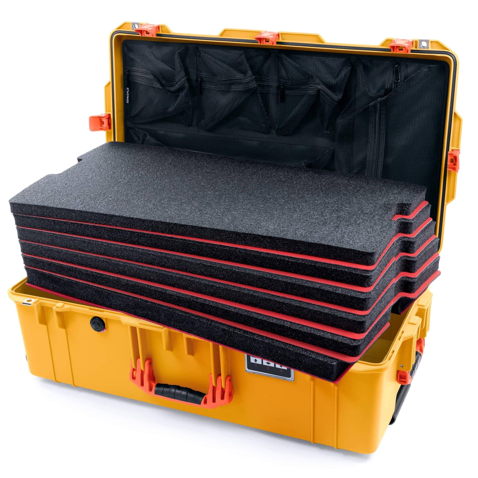 Pelican 1615 Air Case - Yellow & Orange - TrekPak Divider System / TRVL Lid Organizer