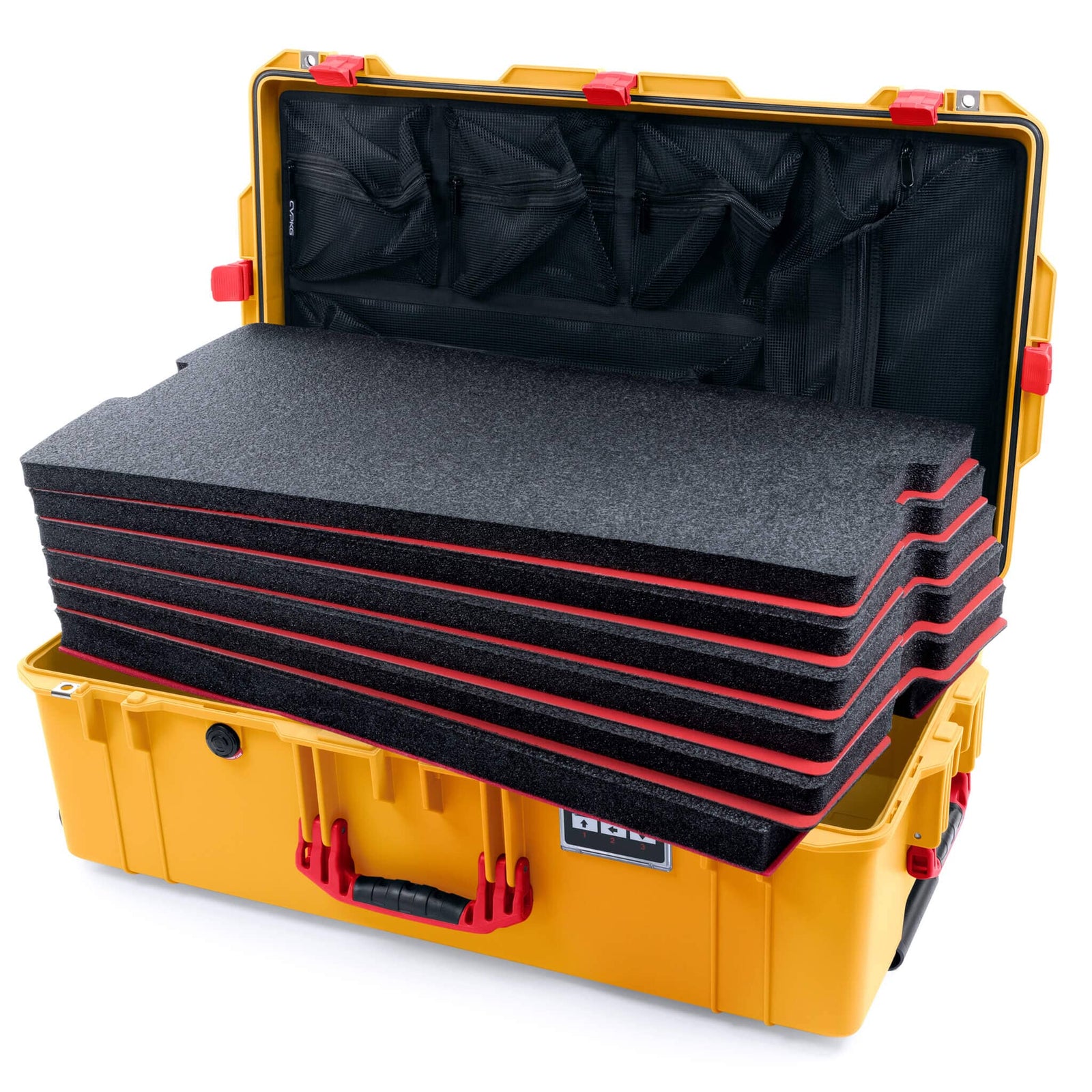 Pelican 1615 Air Case - Yellow & Red - TrekPak Divider System / TRVL Lid Organizer