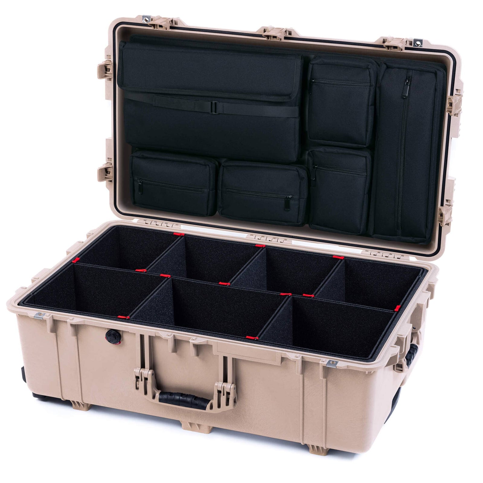 Pelican 1650 Case, Desert Tan (Push-Button Latches) TrekPak Divider System with Laptop Computer Pouch ColorCase 016500-0220-310-310