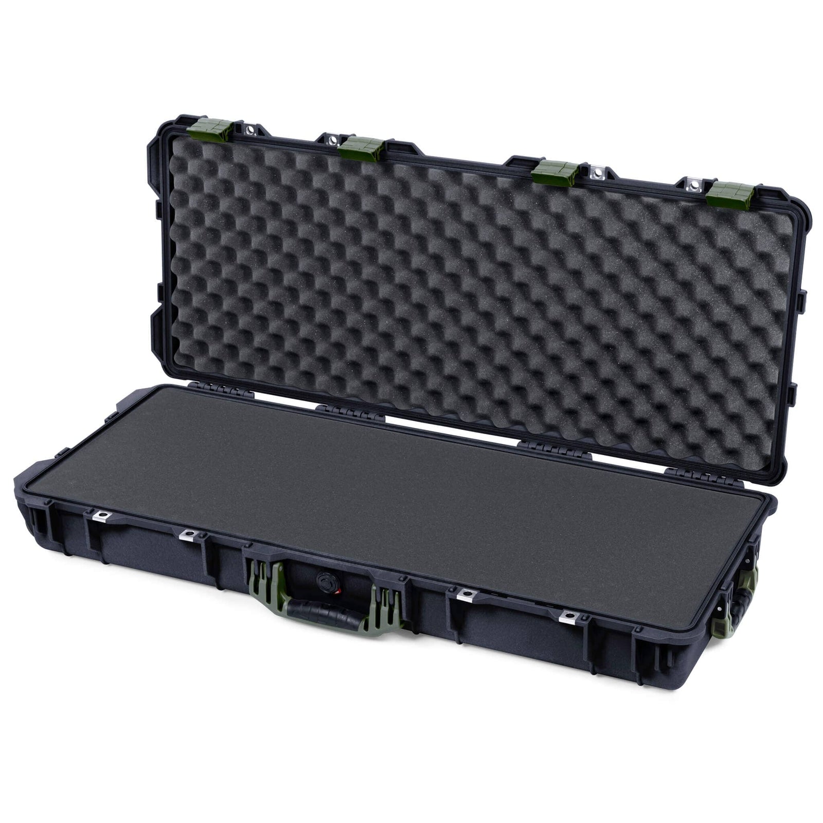 Pelican 1700 Protector Long Case, Black with OD Green Handles & Latches (Gen2) Pick & Pluck Foam with Convoluted Lid Foam ColorCase 017000-0001-110-130