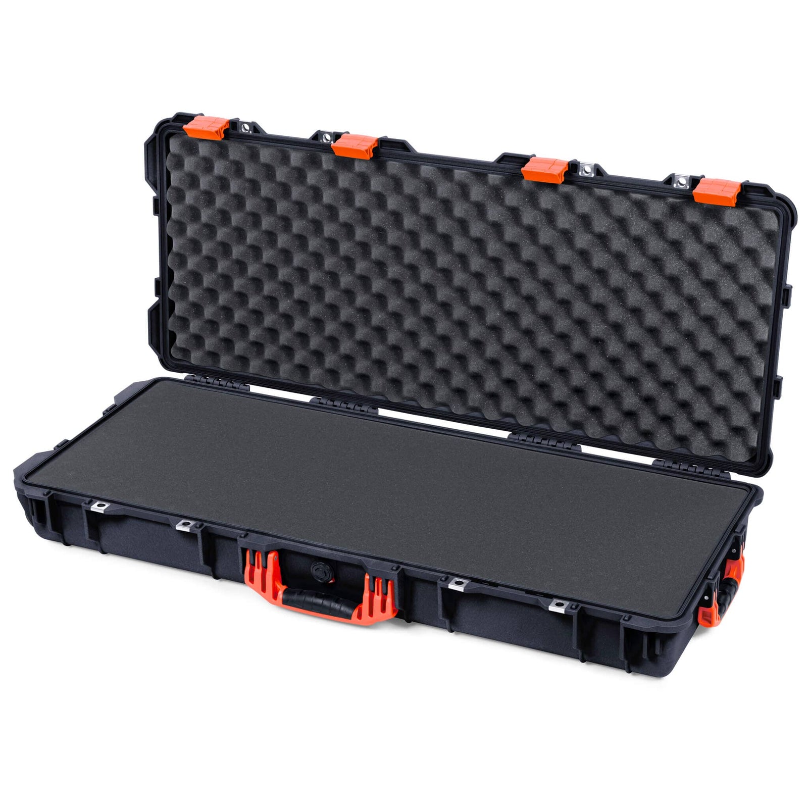 Pelican 1700 Protector Long Case, Black with Orange Handles & Latches (Gen2) Pick & Pluck Foam with Convoluted Lid Foam ColorCase 017000-0001-110-150