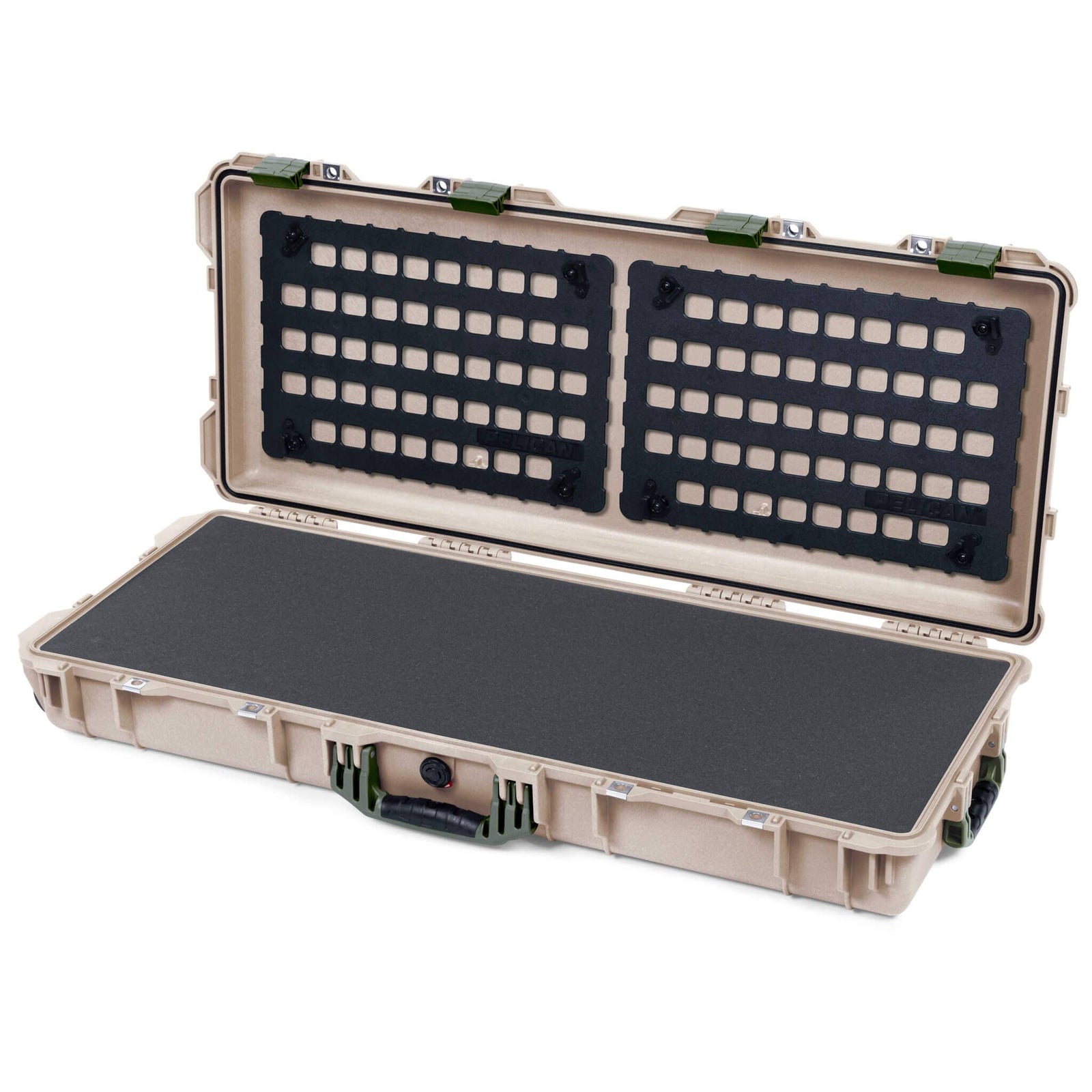 Pelican 1700 Protector Long Case, Desert Tan with OD Green Handles & Latches (Gen2) Solid Foam with EZ-Click™ MOLLE Panels ColorCase 017000-0402-310-130