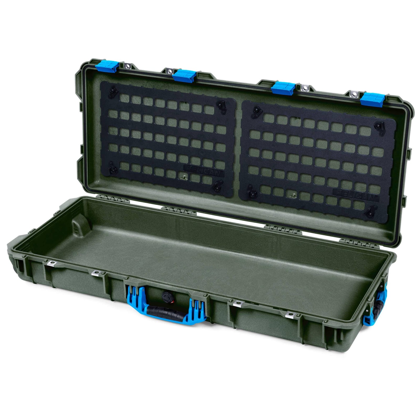 Pelican 1700 Protector Long Case, OD Green with Blue Handles & Latches (Gen2) EZ-Click™ MOLLE Panels Only ColorCase 017000-0400-130-120