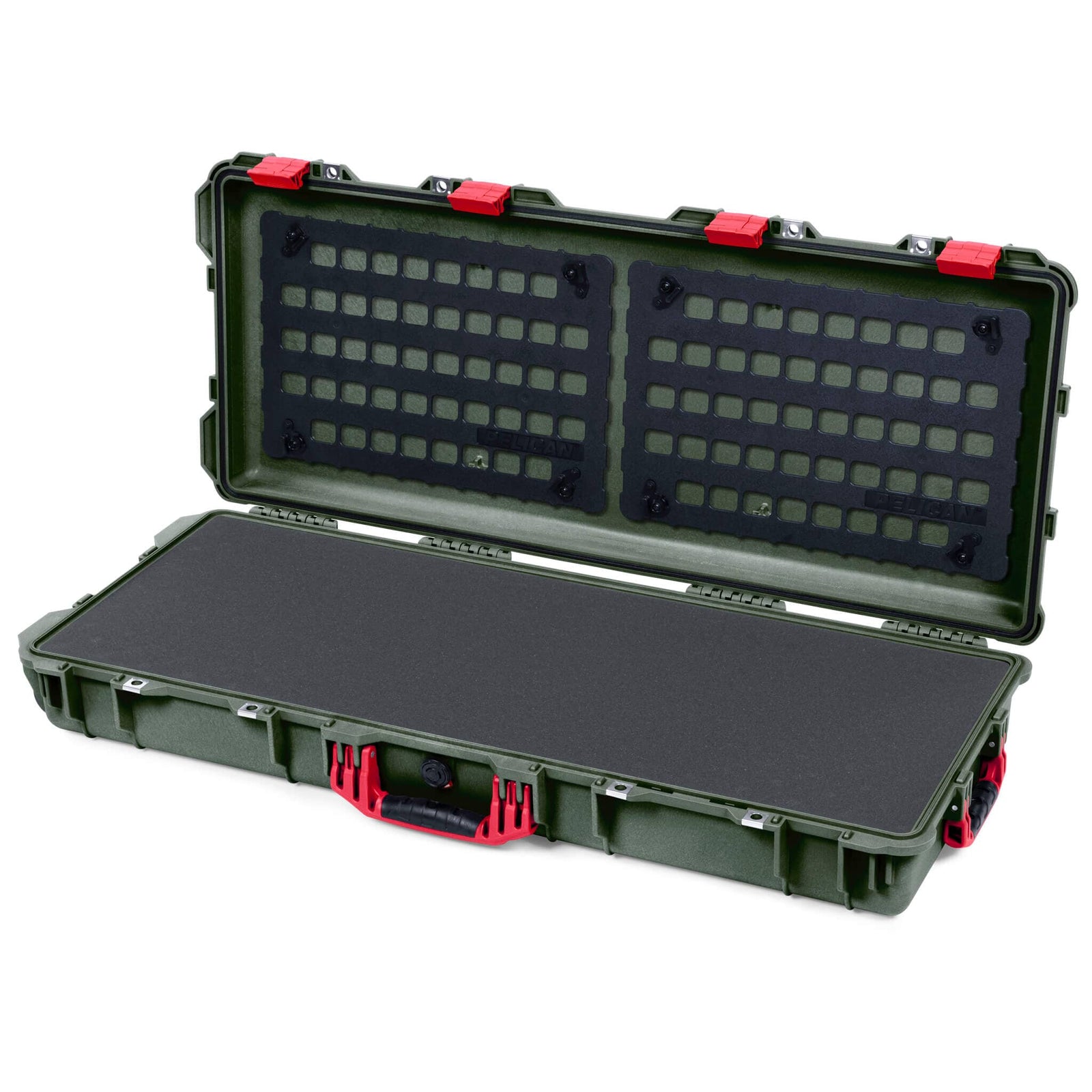 Pelican 1700 Protector Long Case, OD Green with Red Handles & Latches (Gen2) Solid Foam with EZ-Click™ MOLLE Panels ColorCase 017000-0402-130-320