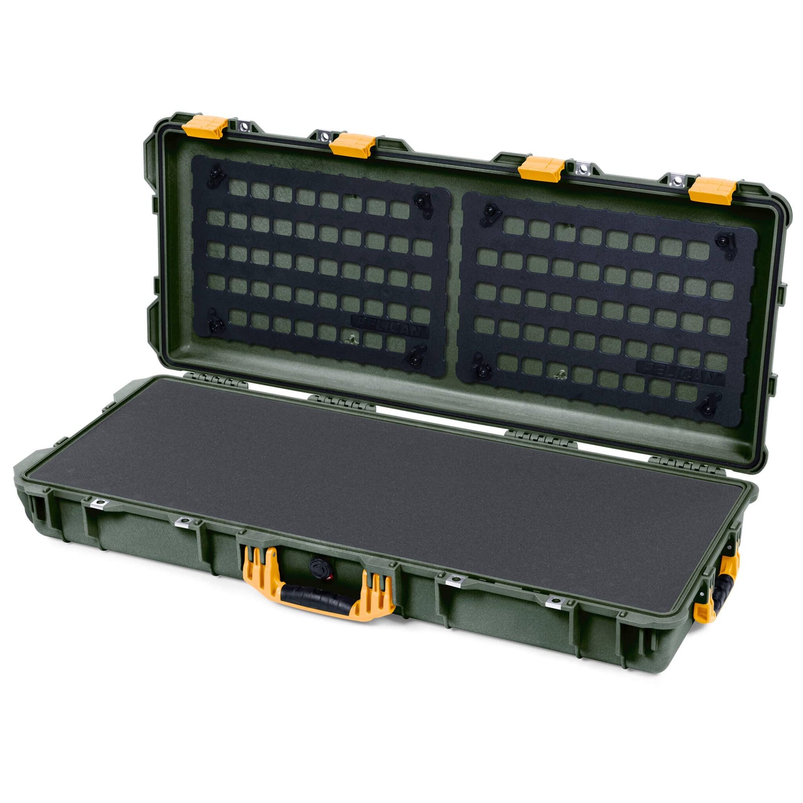 Pelican 1700 Protector Long Case, OD Green with Yellow Handles & Latches (Gen2) Solid Foam with EZ-Click™ MOLLE Panels ColorCase 017000-0402-130-240
