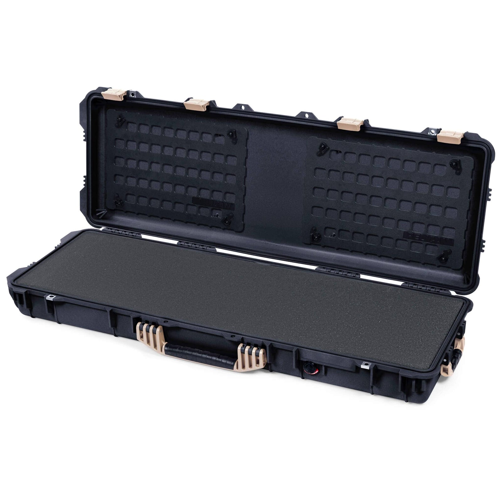 Pelican 1720 Protector Long Case, Black with Desert Tan Handles & Latches (Gen2) Solid Foam with EZ-Click™ MOLLE Panels ColorCase 017200-0402-110-310