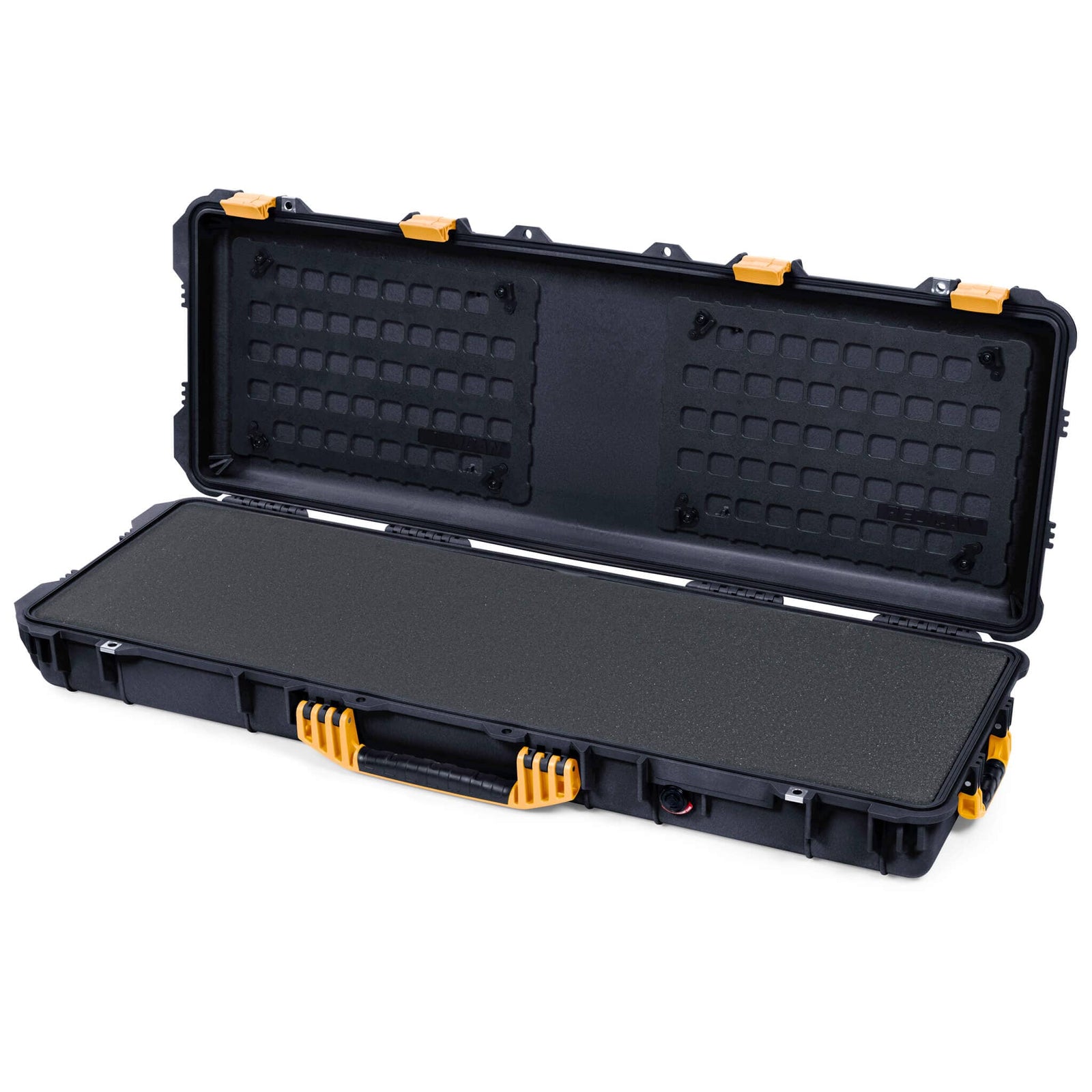 Pelican 1720 Protector Long Case, Black with Yellow Handles & Latches (Gen2) Solid Foam with EZ-Click™ MOLLE Panels ColorCase 017200-0402-110-240