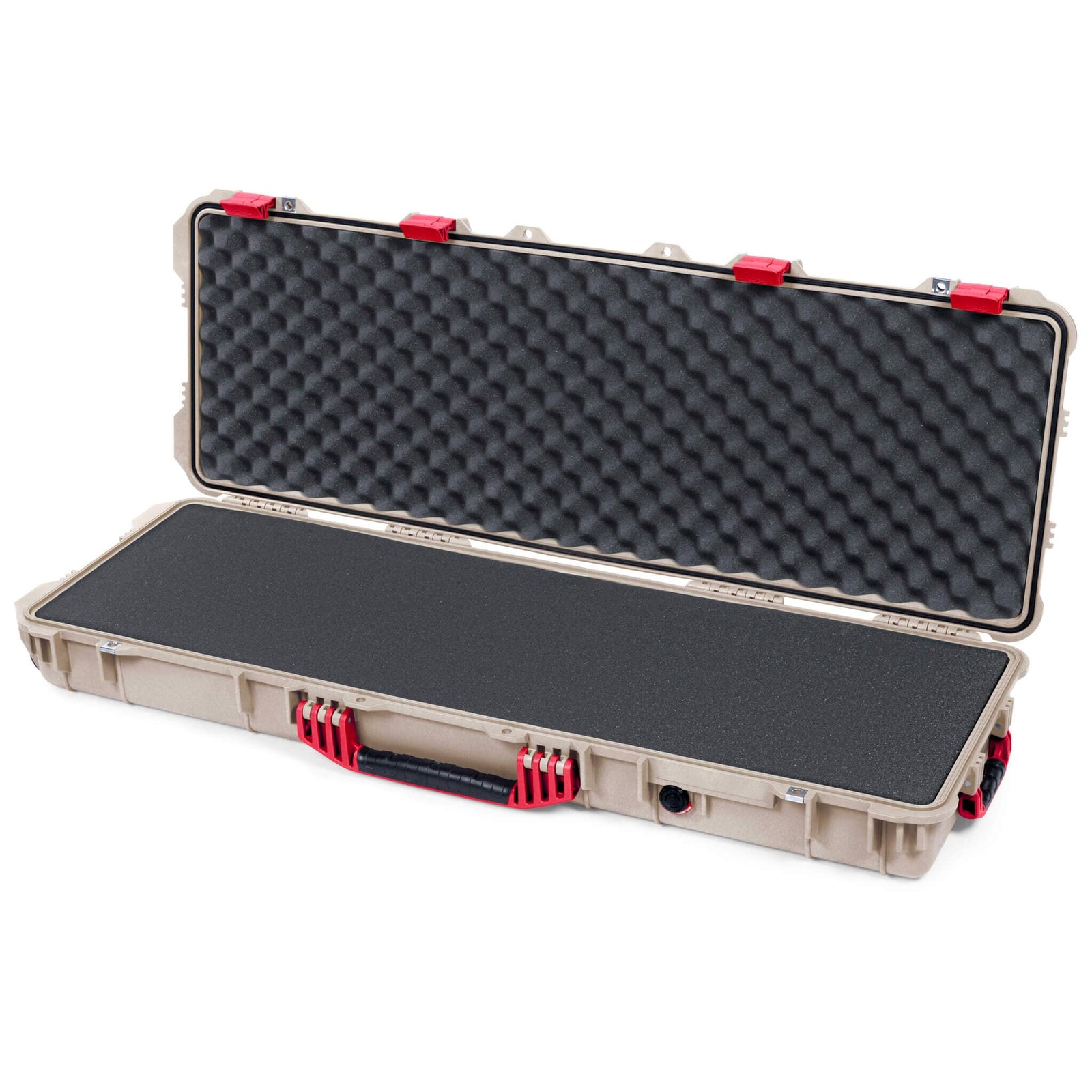 Pelican 1720 Protector Long Case, Desert Tan with Red Handles & Latches (Gen2) Pick & Pluck Foam with Convoluted Lid Foam ColorCase 017200-0001-310-320