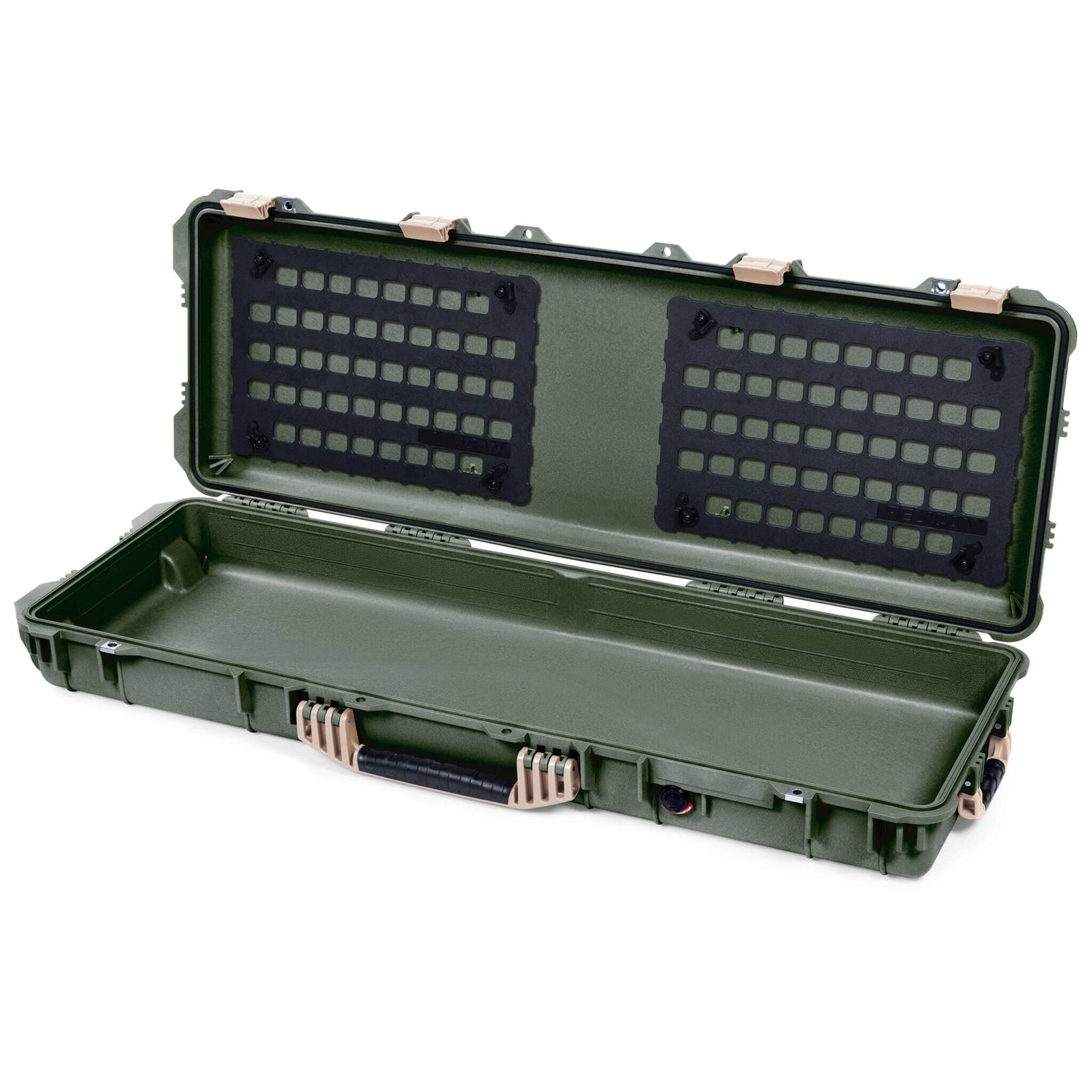 Pelican 1720 Protector Long Case, OD Green with Desert Tan Handles & Latches (Gen2) EZ-Click™ MOLLE Panels Only ColorCase 017200-0400-130-310