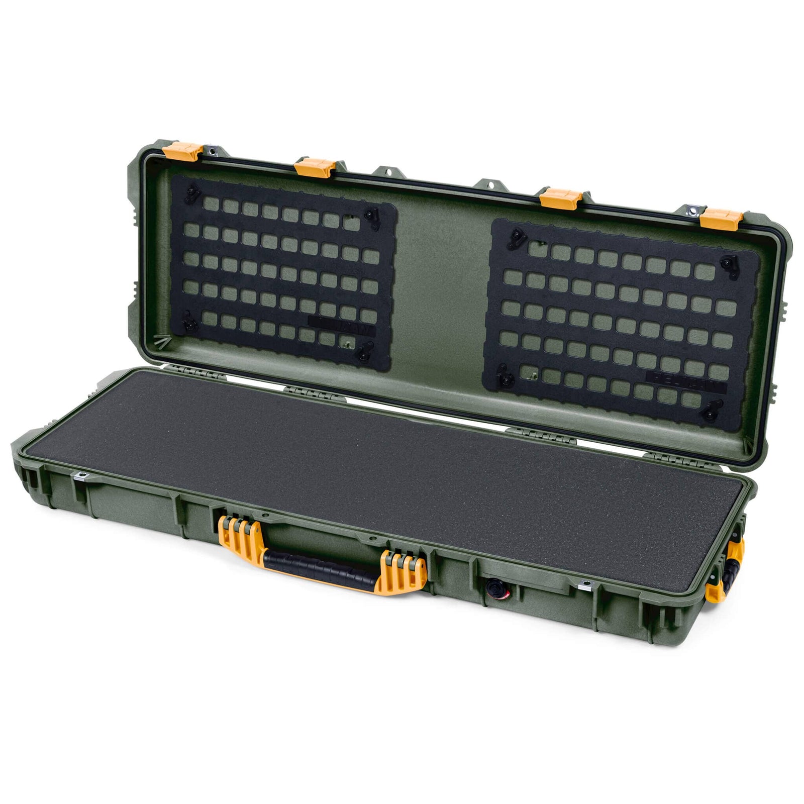 Pelican 1720 Protector Long Case, OD Green with Yellow Handles & Latches (Gen2) Solid Foam with EZ-Click™ MOLLE Panels ColorCase 017200-0402-130-240