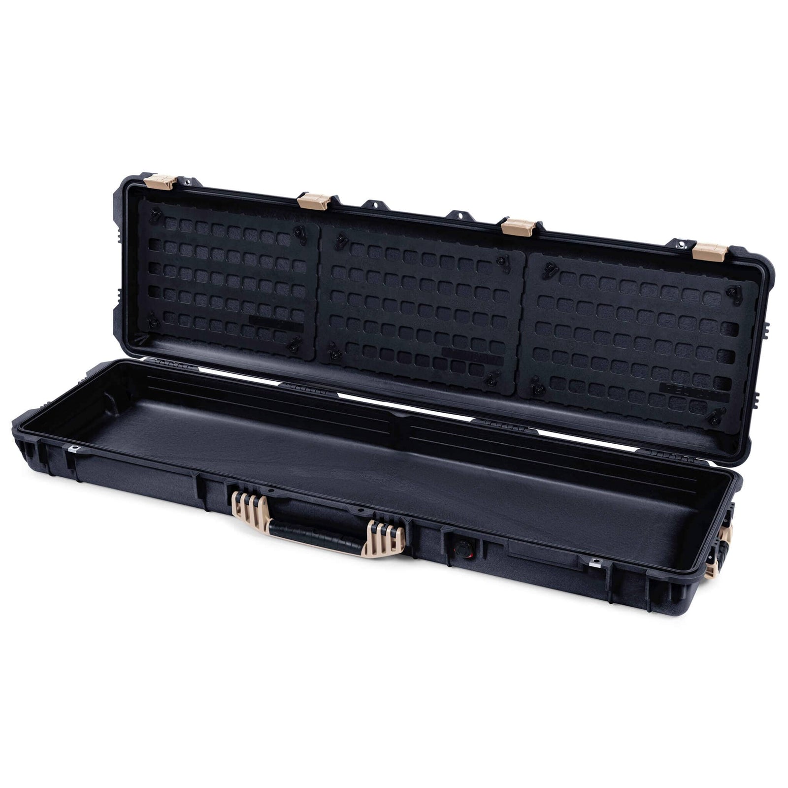 Pelican 1750 Protector Long Case, Black with Desert Tan Handles & Latches (Gen2) EZ-Click™ MOLLE Panels Only ColorCase 017500-0400-110-310