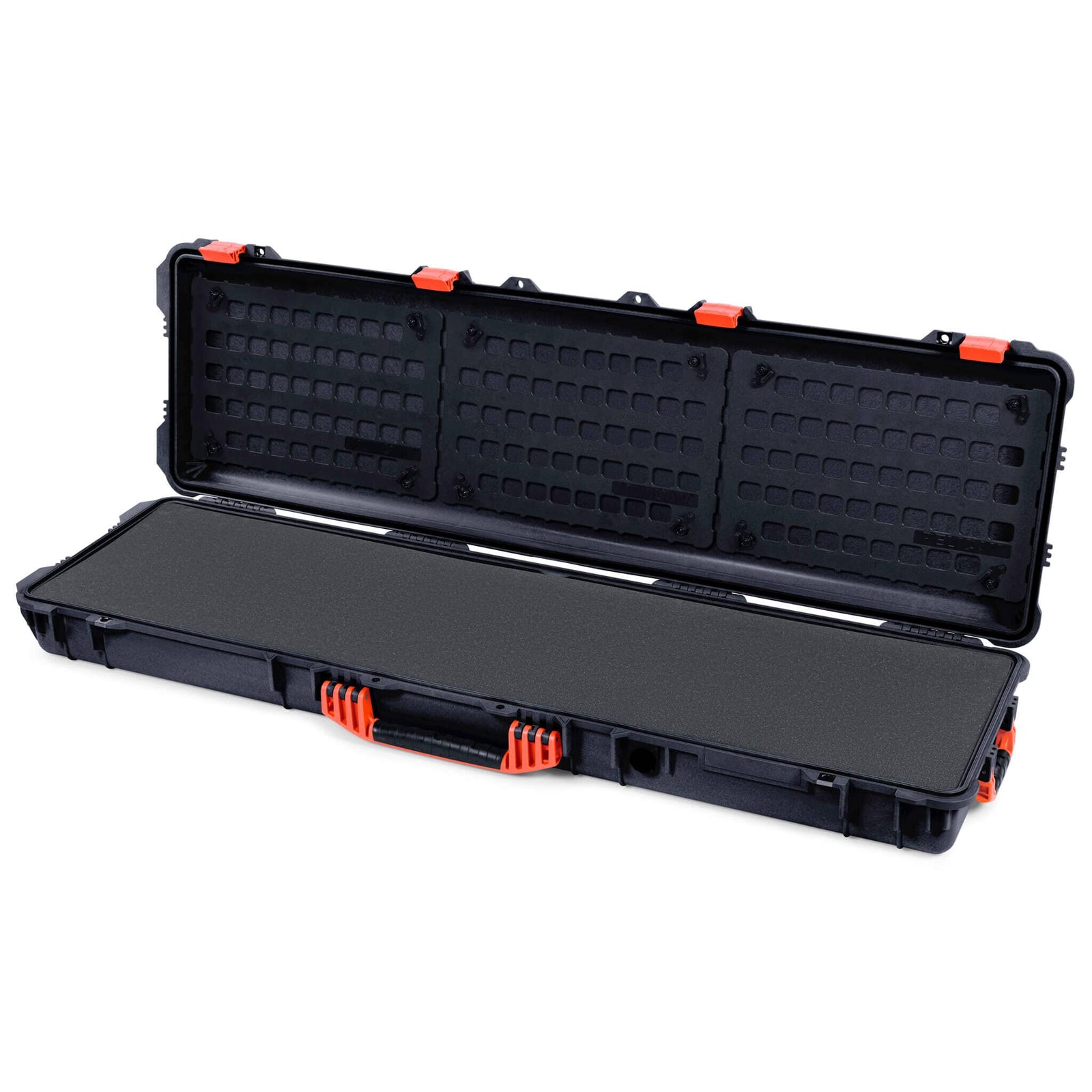 Pelican 1750 Protector Long Case, Black with Orange Handles & Latches (Gen2) Pick & Pluck Foam with EZ-Click™ MOLLE Panels ColorCase 017500-0401-110-150