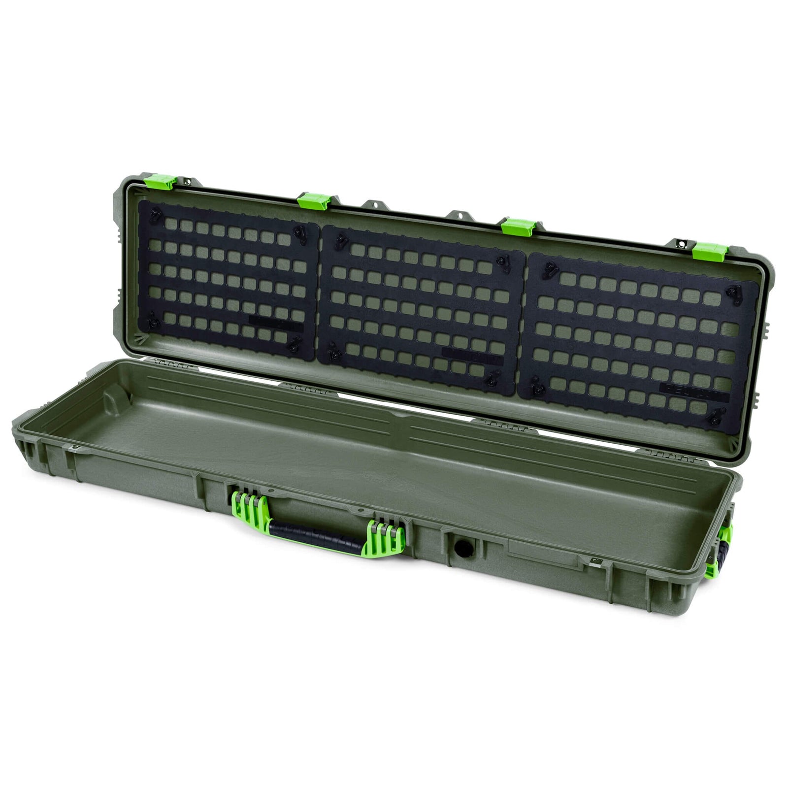Pelican 1750 Protector Long Case, OD Green with Lime Green Handles & Latches (Gen2) EZ-Click™ MOLLE Panels Only ColorCase 017500-0400-130-300