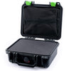 Pelican 1200 Case, Black with Lime Green Latches Pick & Pluck Foam with Zipper Pouch ColorCase 012000-0101-110-300