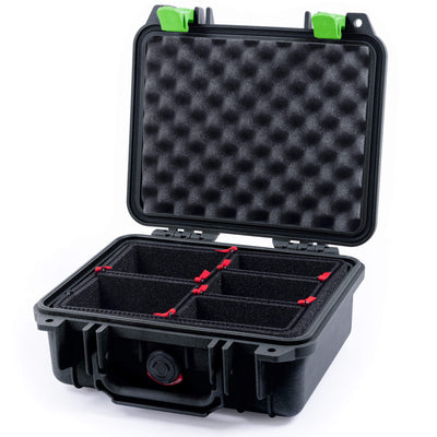 Pelican 1200 Case, Black with Lime Green Latches TrekPak Divider System with Convolute Lid Foam ColorCase 012000-0020-110-300