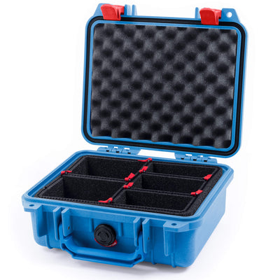 Pelican 1200 Case, Blue with Red Latches TrekPak Divider System with Convolute Lid Foam ColorCase 012000-0020-120-320