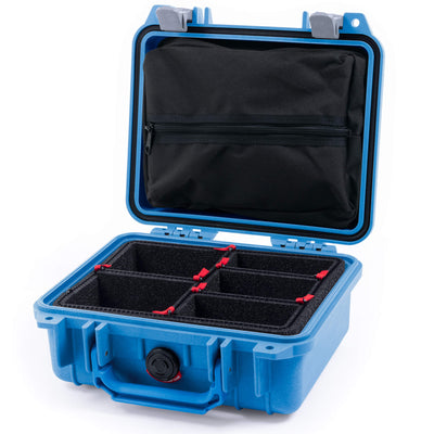 Pelican 1200 Case, Blue with Silver Latches TrekPak Divider System with Zipper Pouch ColorCase 012000-0120-120-180