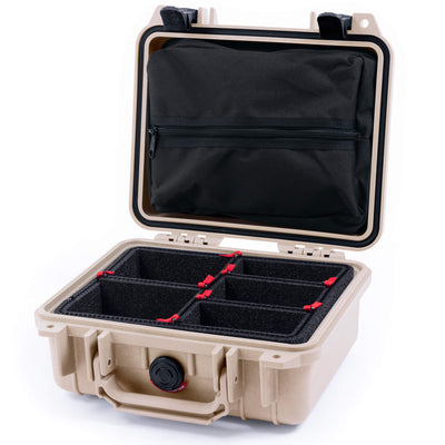 Pelican 1200 Case, Desert Tan with Black Latches TrekPak Divider System with Zipper Pouch ColorCase 012000-0120-310-110