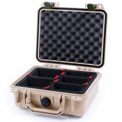 Pelican 1200 Case, Desert Tan with OD Green Latches TrekPak Divider System with Convolute Lid Foam ColorCase 012000-0020-310-130